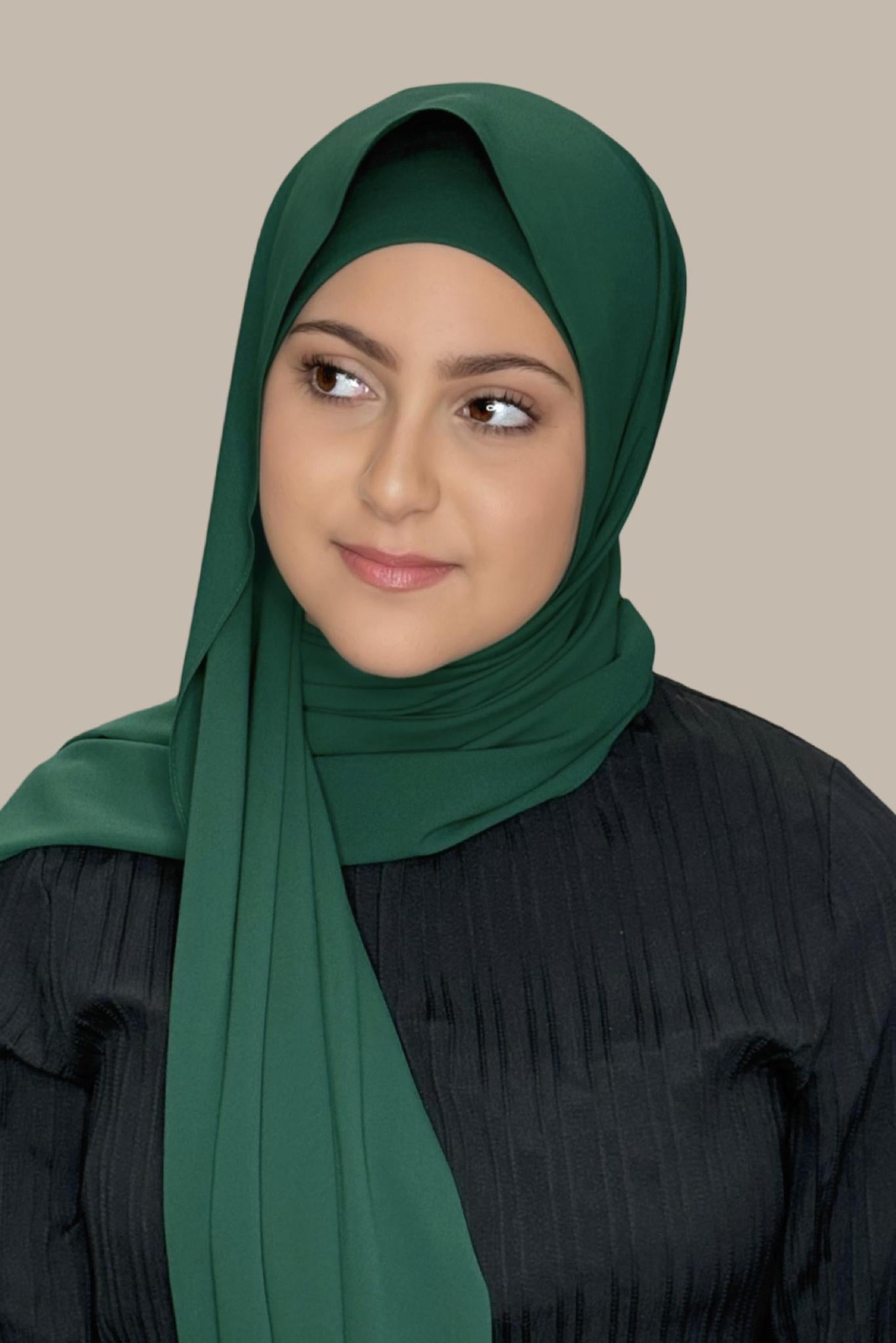 Modish Girl Matching Chiffon Hijab Set-Deep Green