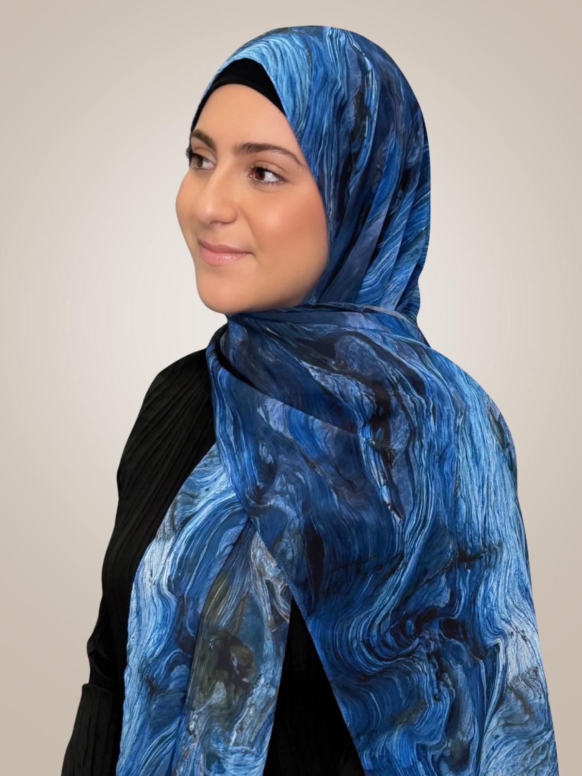 Modish Girl Printed Chiffon Hijab-Ocean Mist