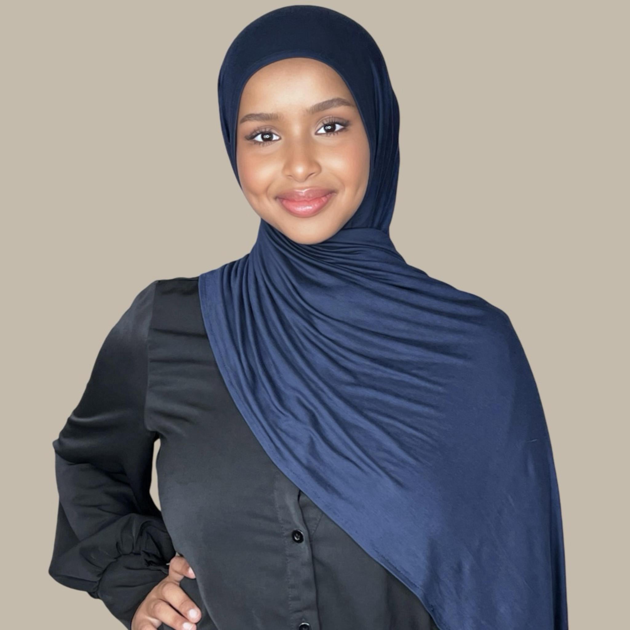 Pre-Sewn Jersey Hijab-Navy