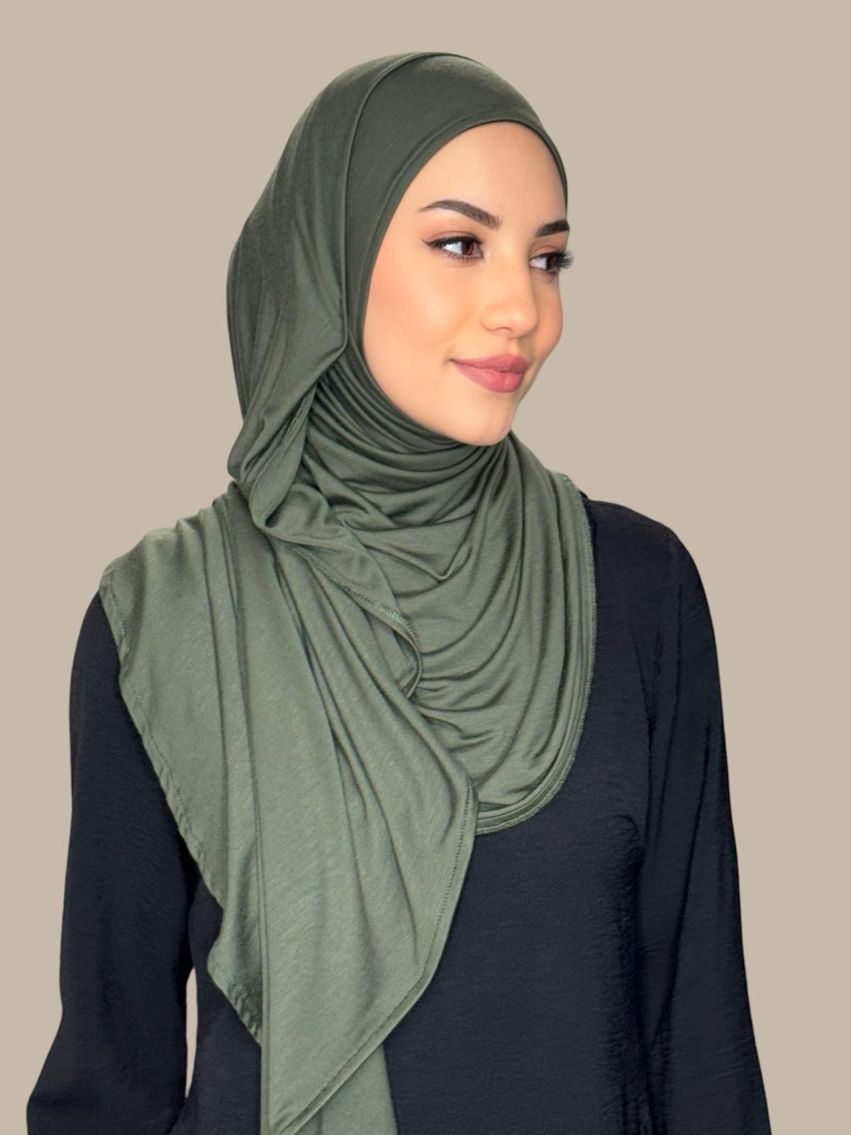 Pre-Sewn Jersey Hijab-Army Green