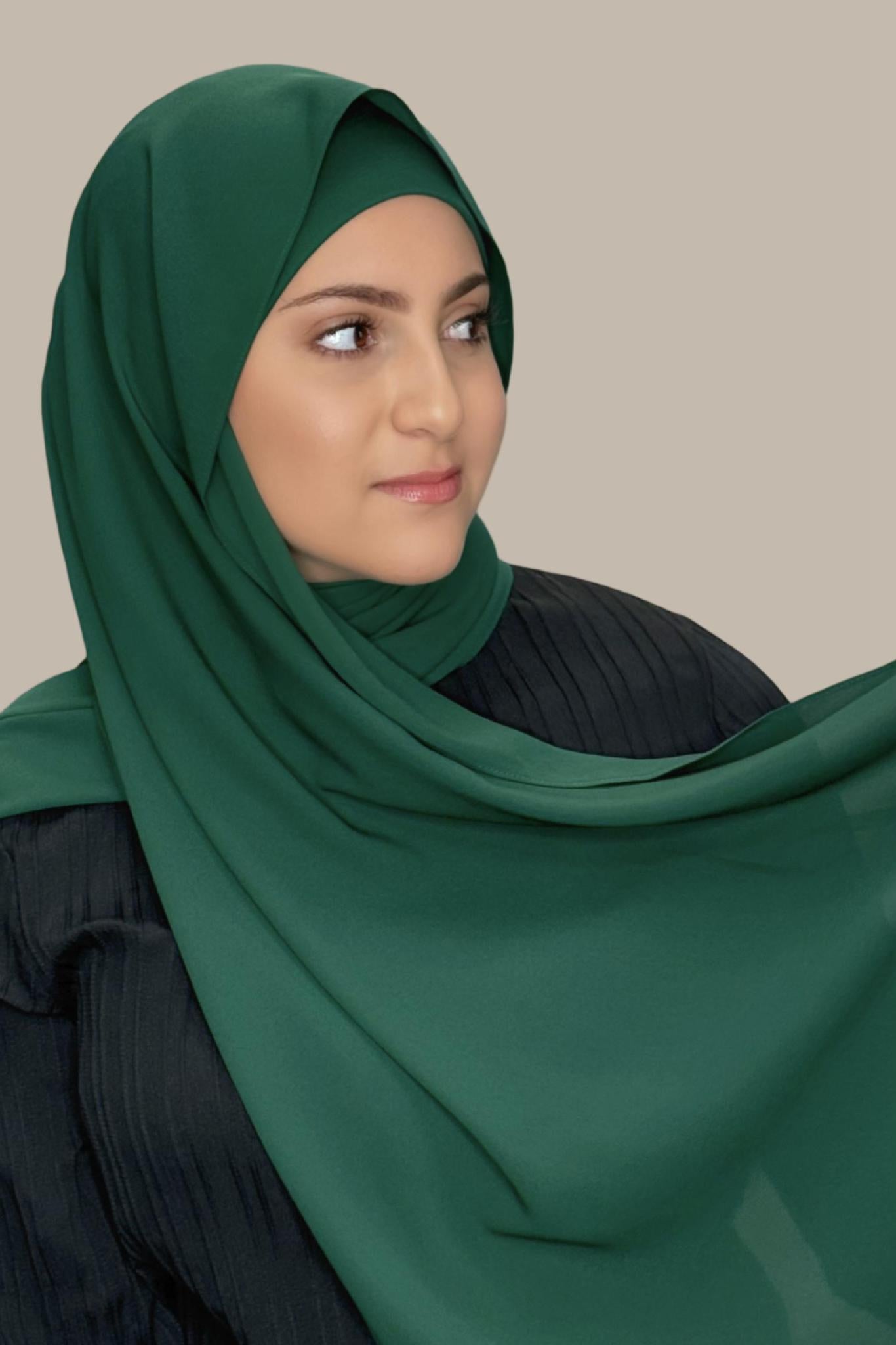 Modish Girl Matching Chiffon Hijab Set-Deep Green