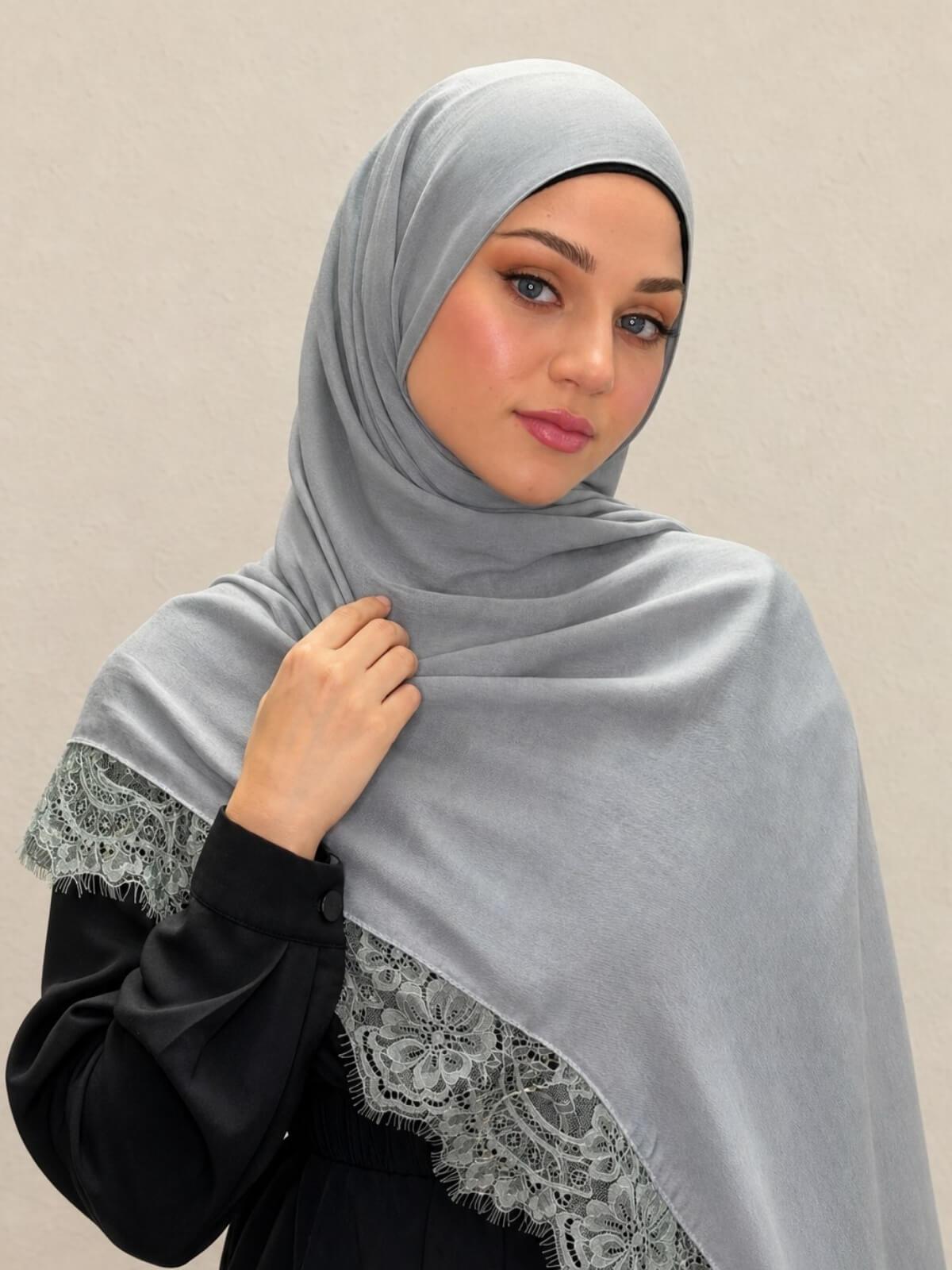 Lace Cotton Modal Hijab-Silver Lining
