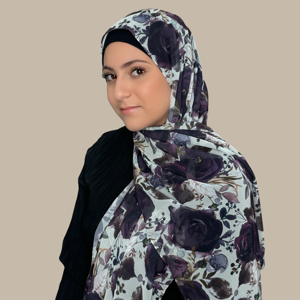 Modish Girl Printed Chiffon Hijab-Plum Orchid - Modish Hijab