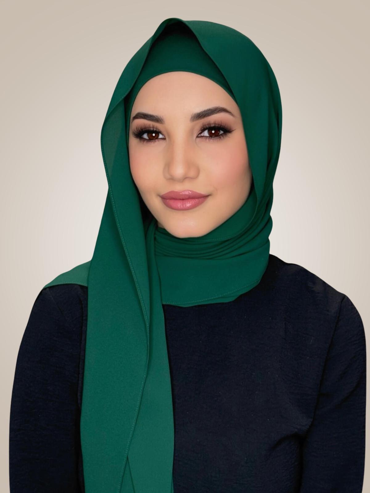 Matching Chiffon Hijab Set-Deep Green