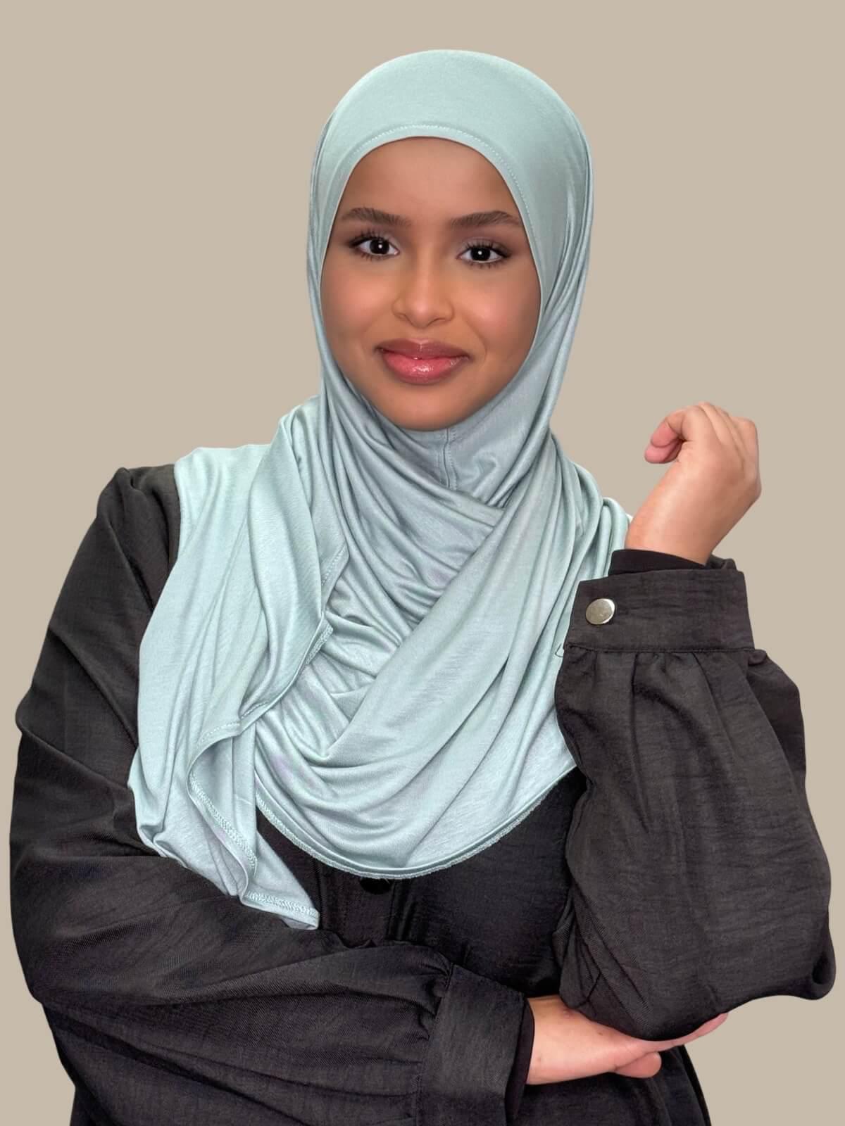 Pale Cyan Pre-Sewn Jersey front view on model, no pins