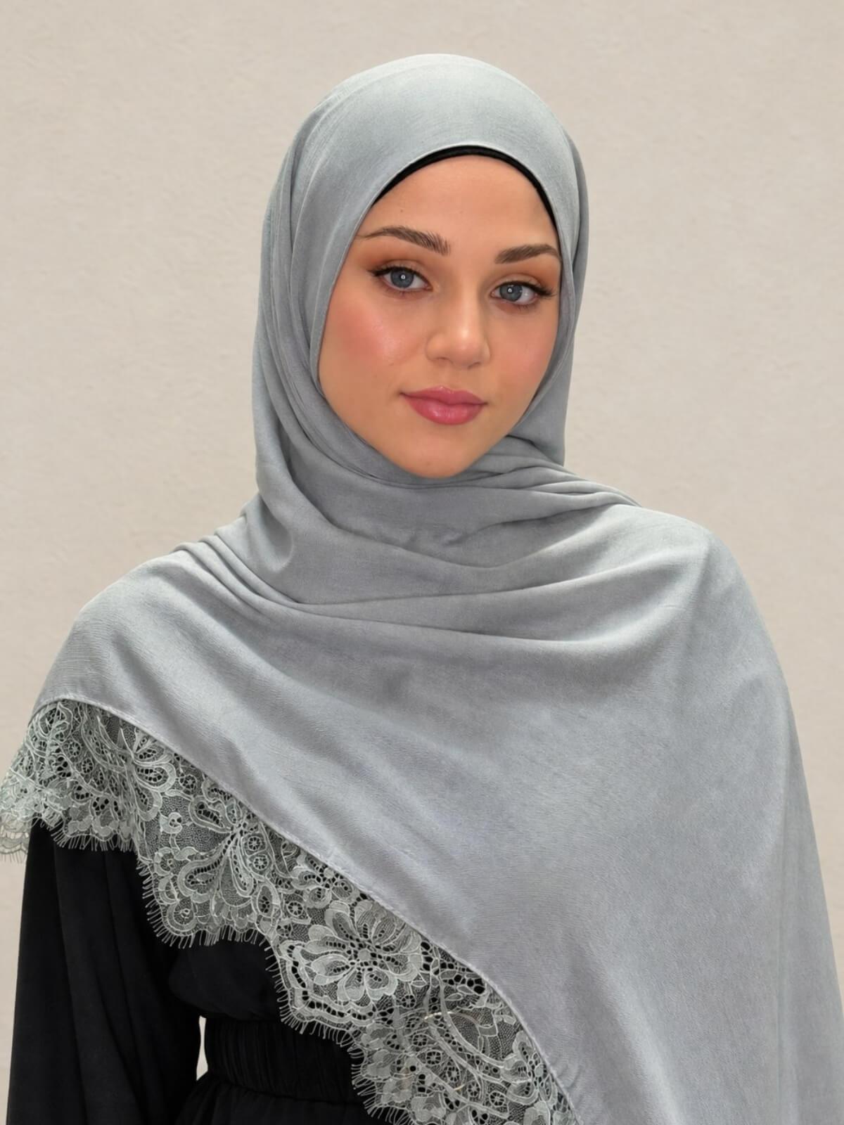 Lace Cotton Modal Hijab-Silver Lining