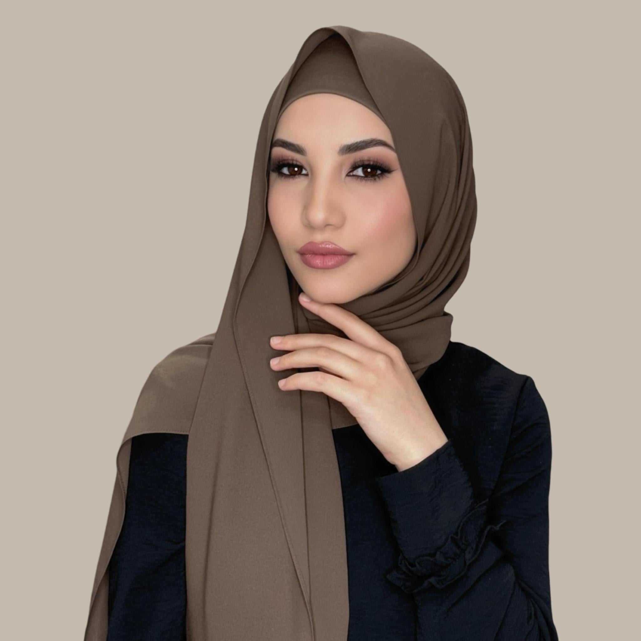 Matching Chiffon Hijab Set-Swiss Brown