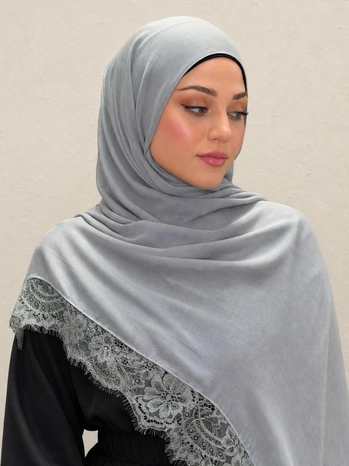 Lace Cotton Modal Hijab-Silver Lining