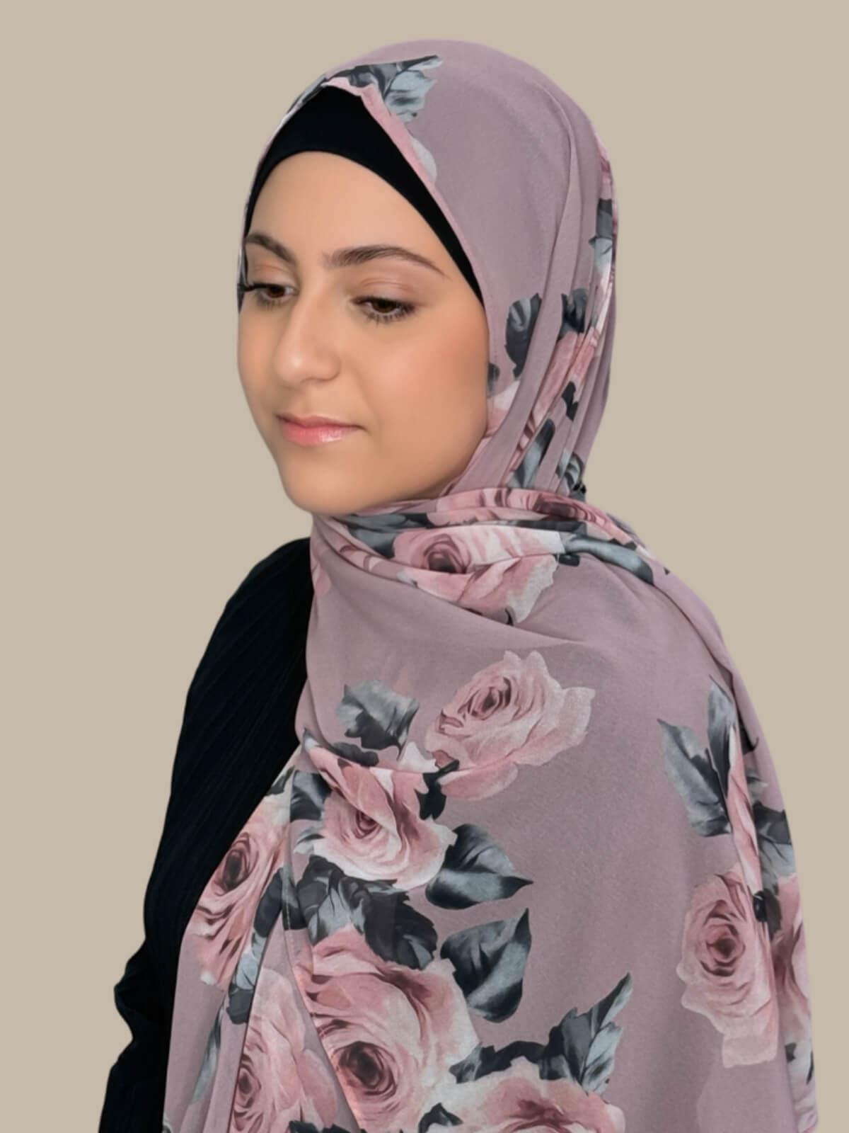 Modish Girl Printed Chiffon Hijab-Neutral Rosette