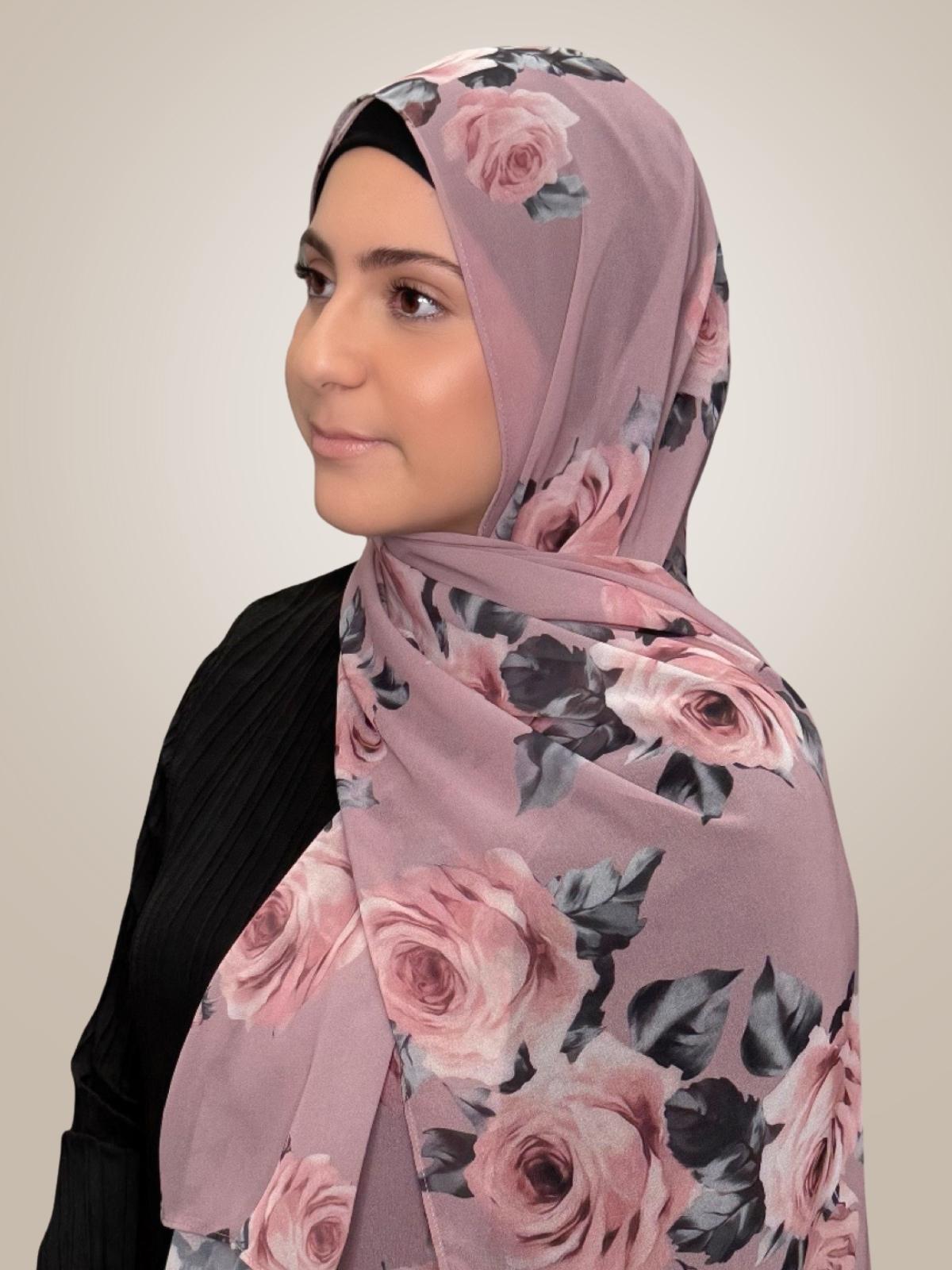 Modish Girl Printed Chiffon Hijab-Neutral Rosette