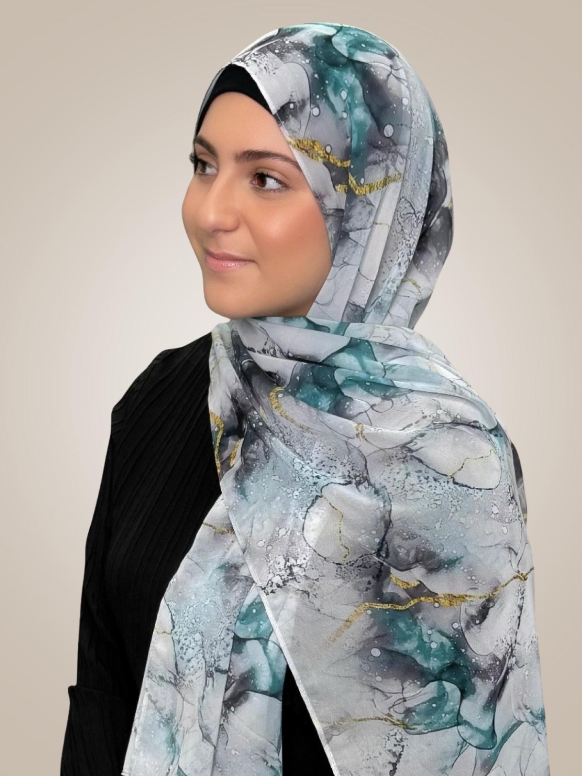 Modish Girl Printed Chiffon Hijab- Mystic Marble