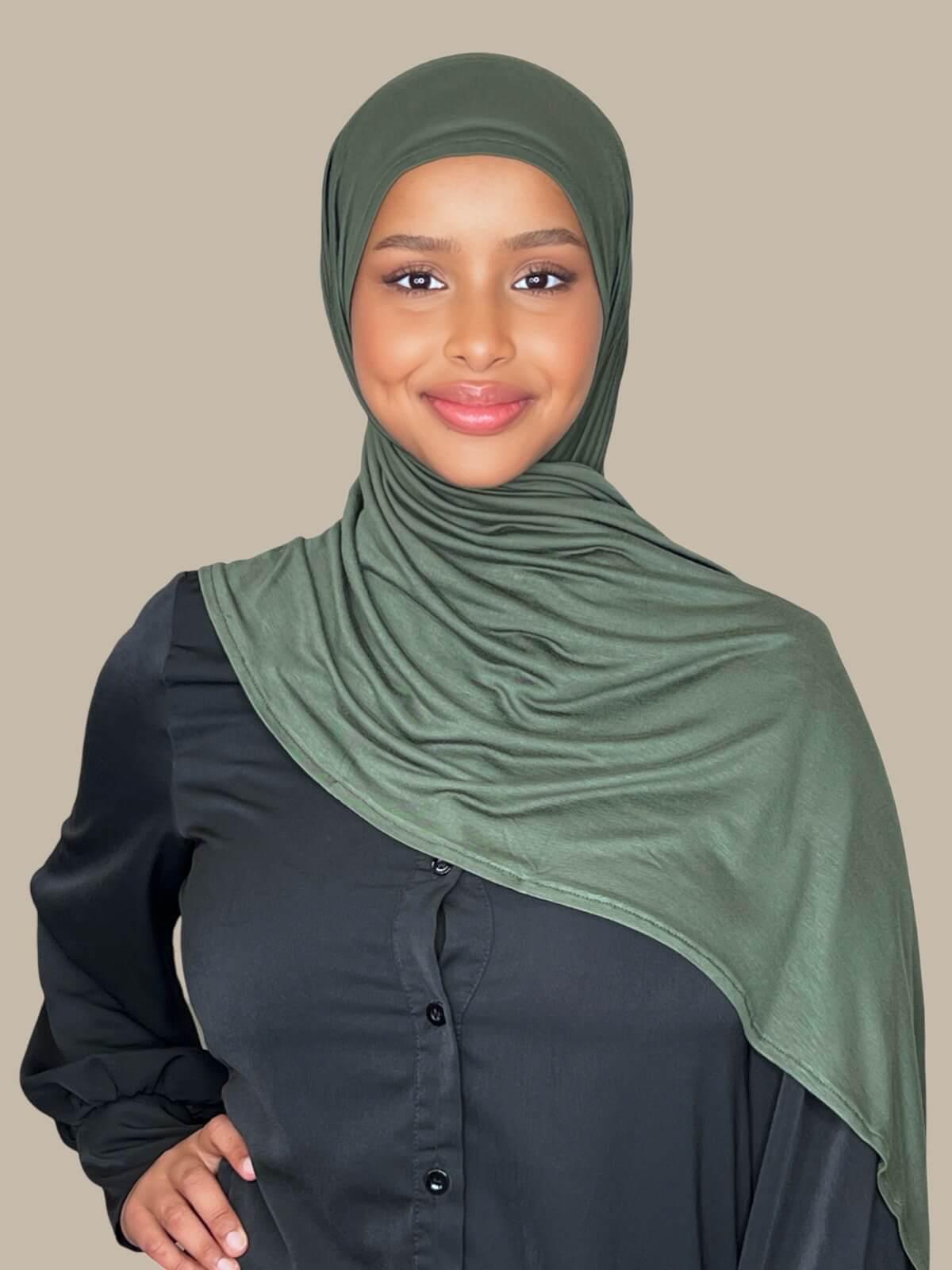 Pre-Sewn Jersey Hijab-Army Green