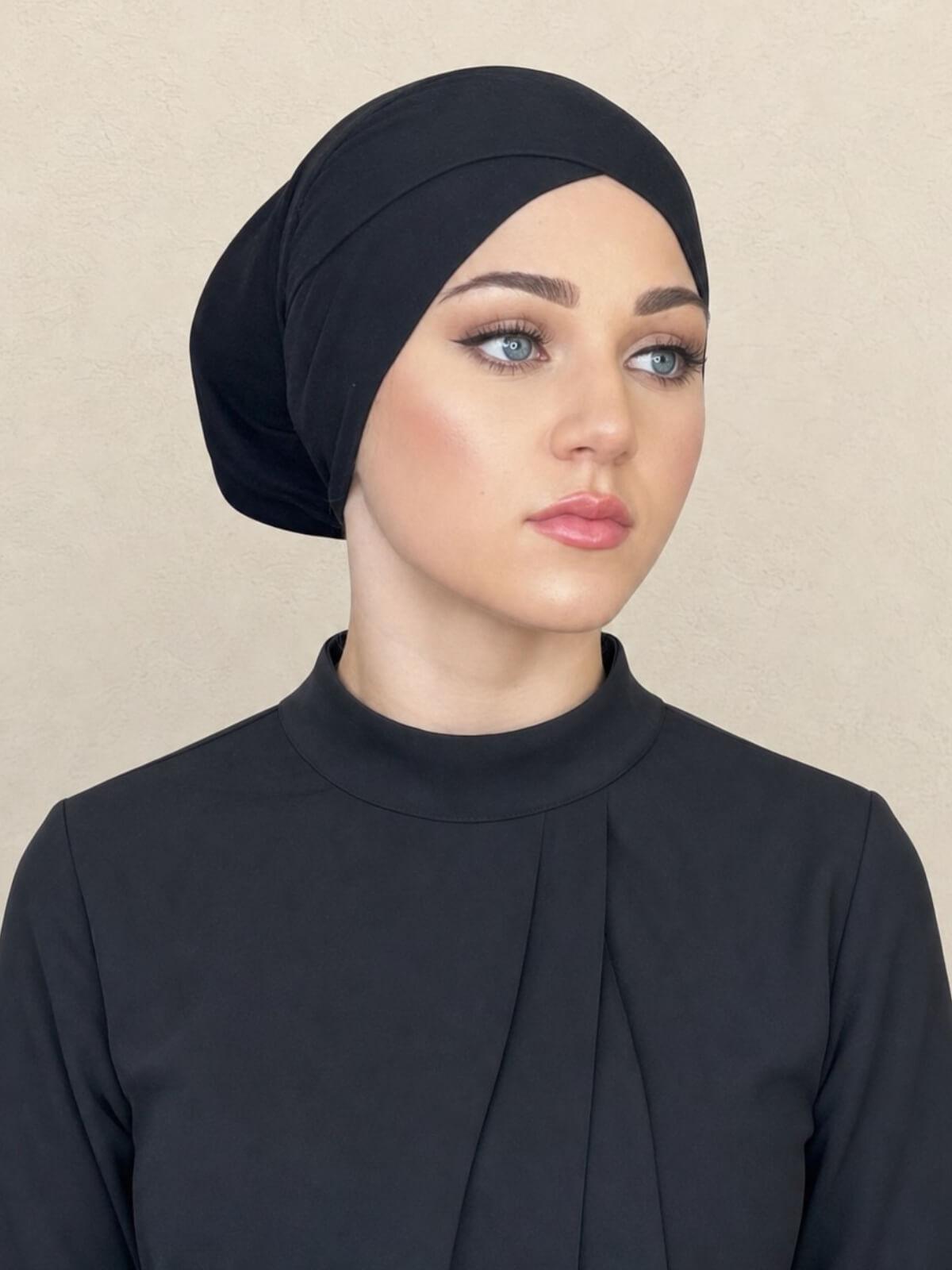 Premium Jersey Cross Front Underscarf-Black