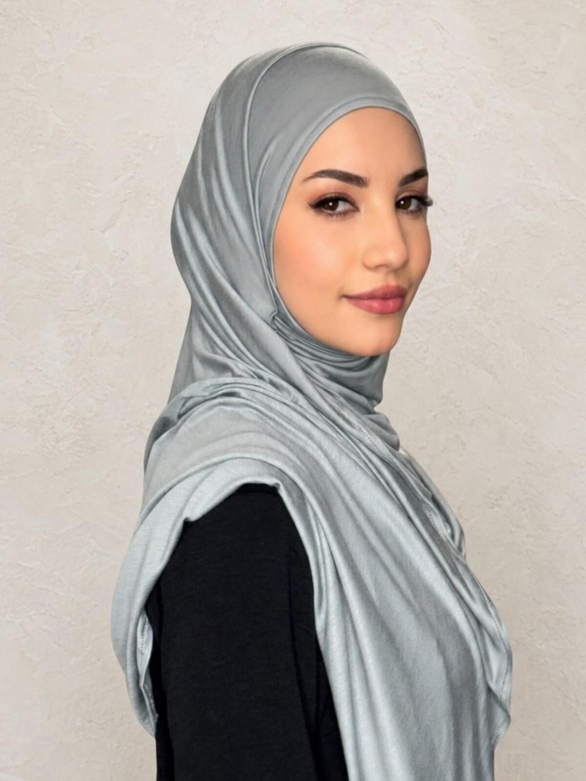 Pre-Sewn Jersey Hijab-Stone Green