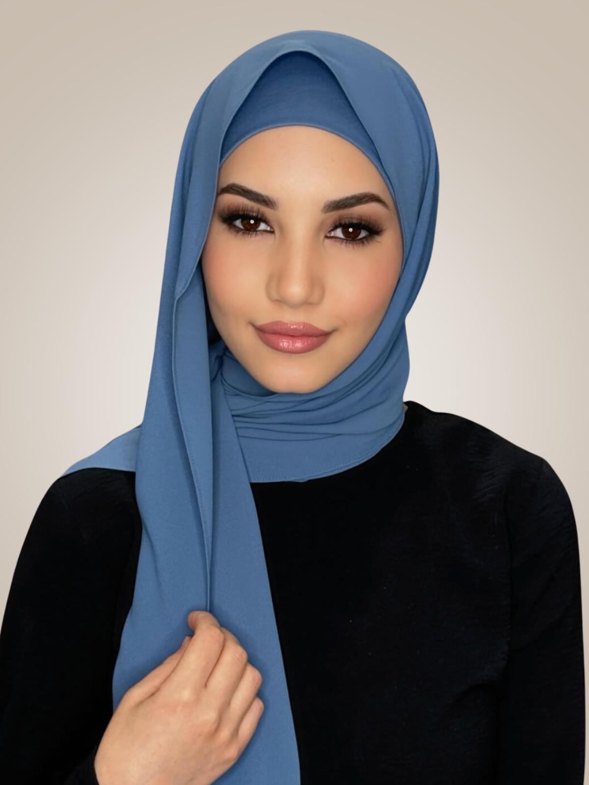 Matching Chiffon Hijab Set-Cool Blue