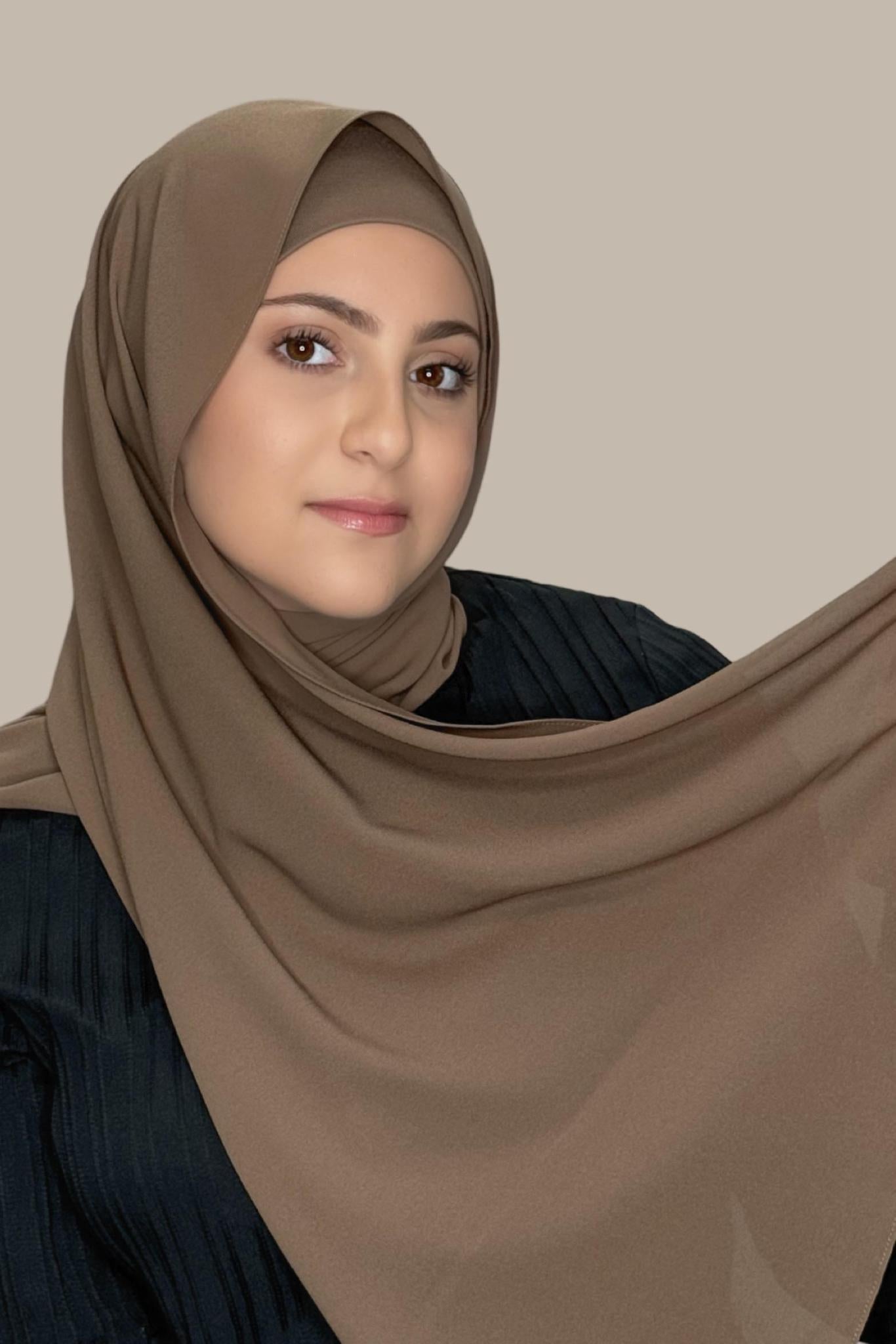 Modish Girl Matching Chiffon Hijab Set-Walnut Brown