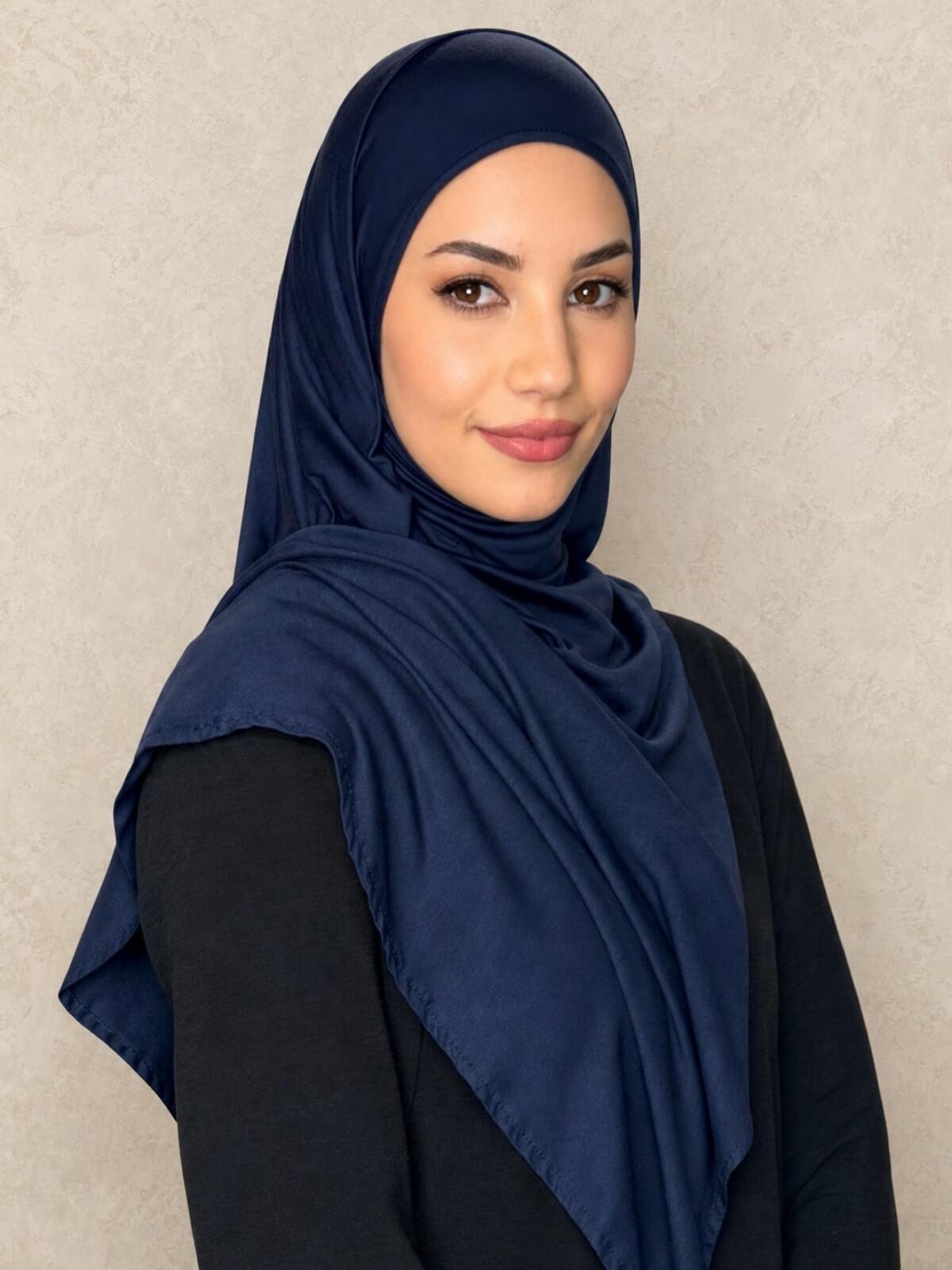 Pre-Sewn Jersey Hijab-Navy