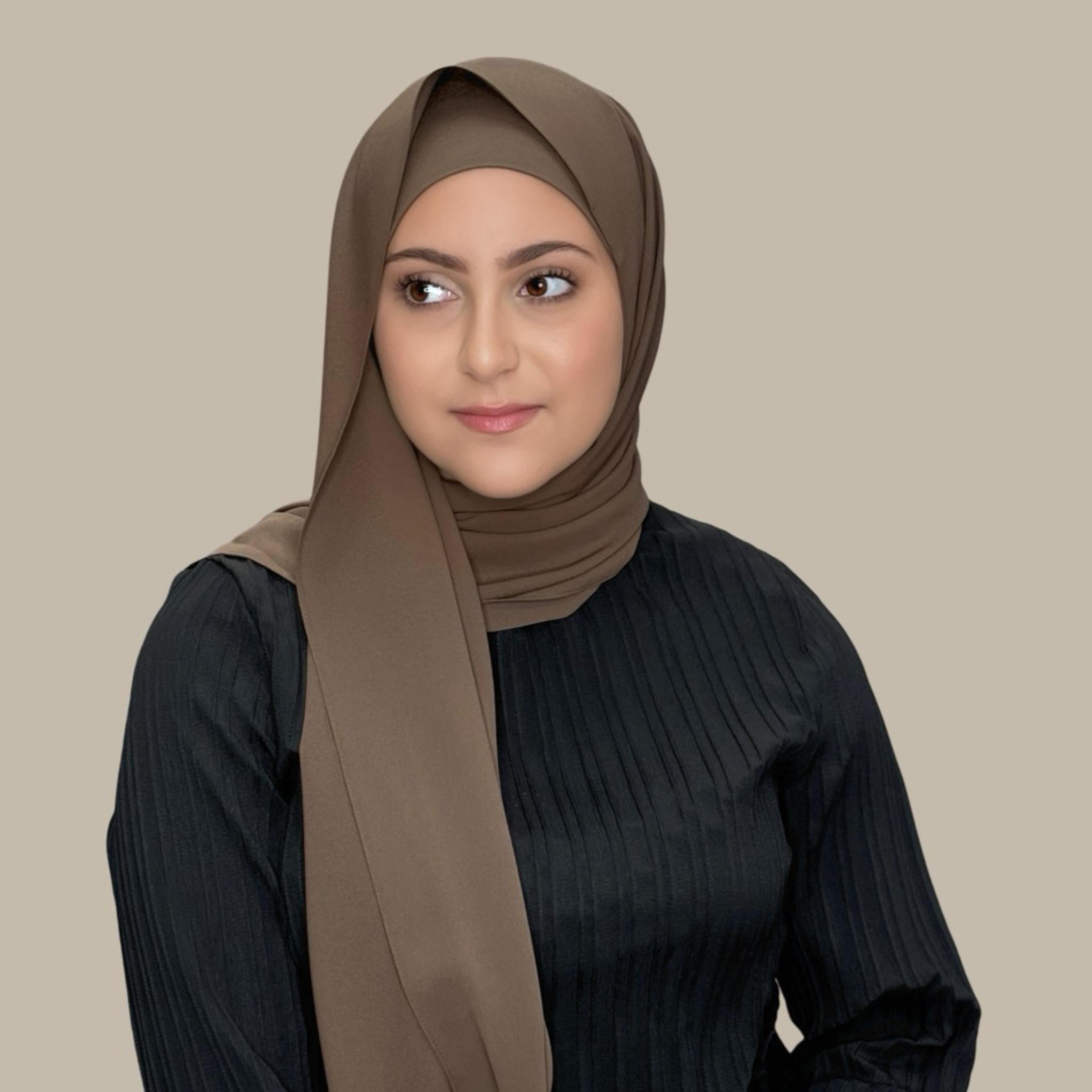 Modish Girl Matching Chiffon Hijab Set-Swiss Brown - Modish Hijab