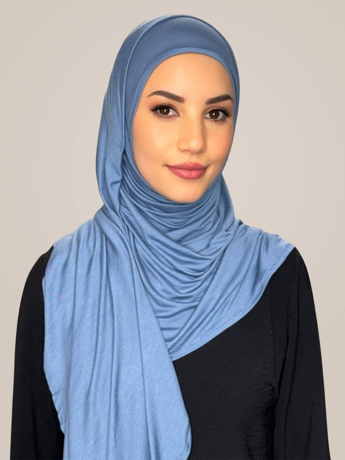 Pre-Sewn Jersey Hijab-Blue Grey