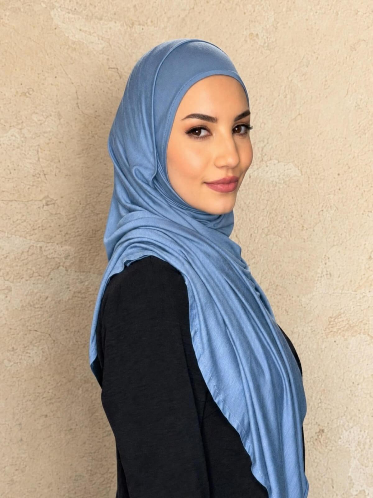 Pre-Sewn Jersey Hijab-Blue Grey
