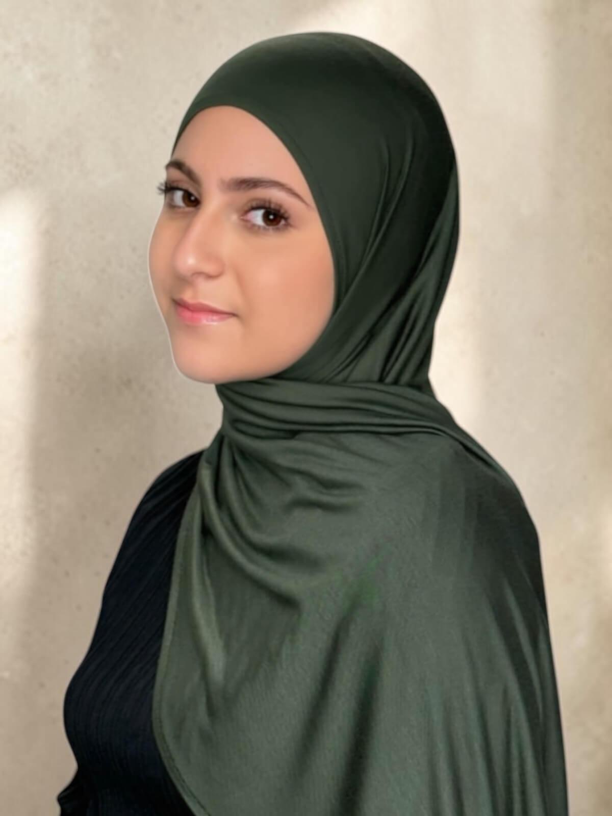 Modish Girl Pre-Sewn Jersey Hijab-Army Green