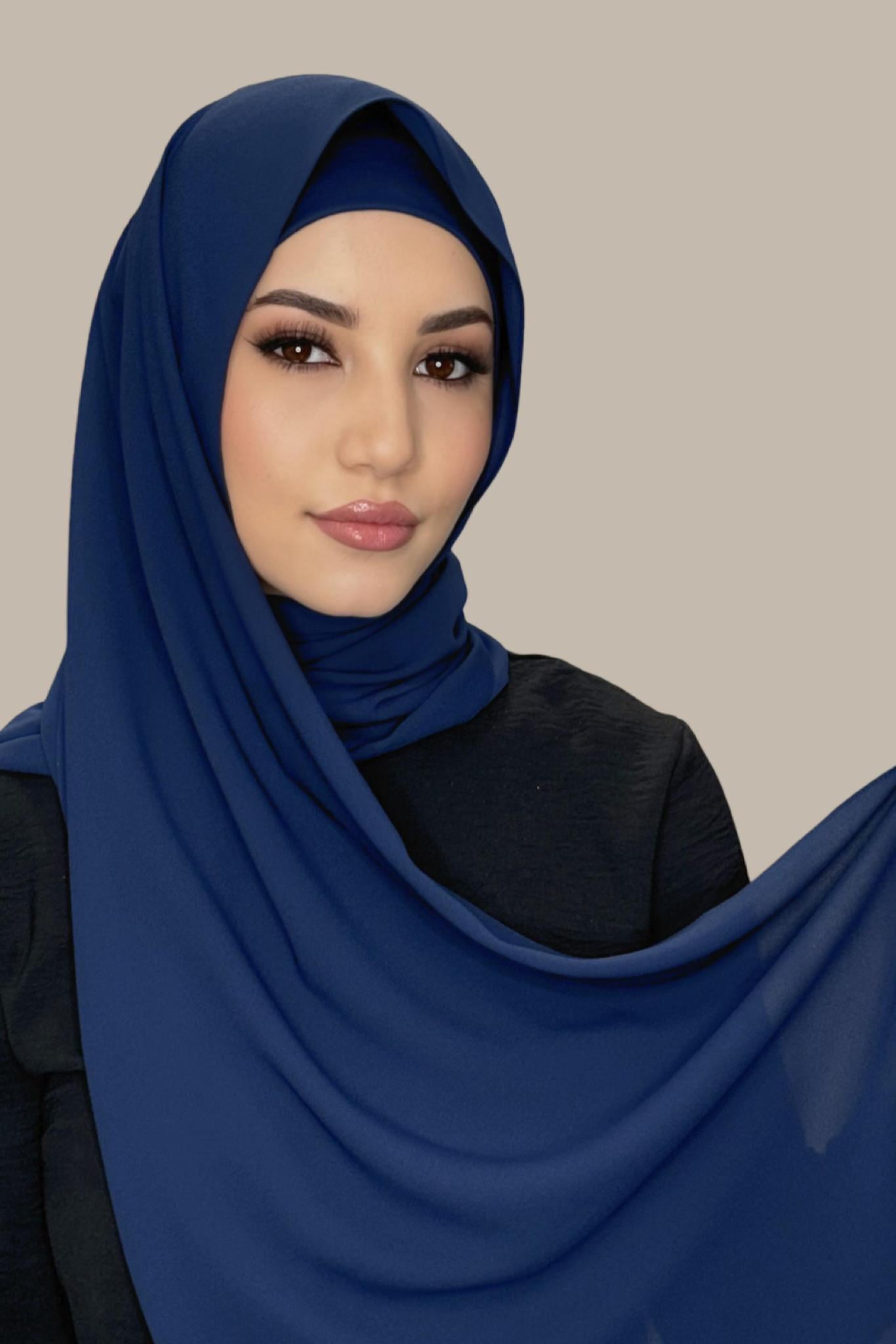 Matching Chiffon Hijab Set-Navy