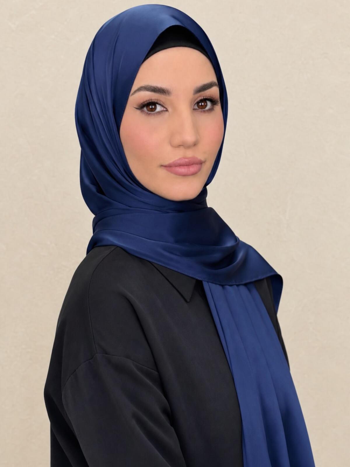 Premium Satin Hijab-Navy Blue