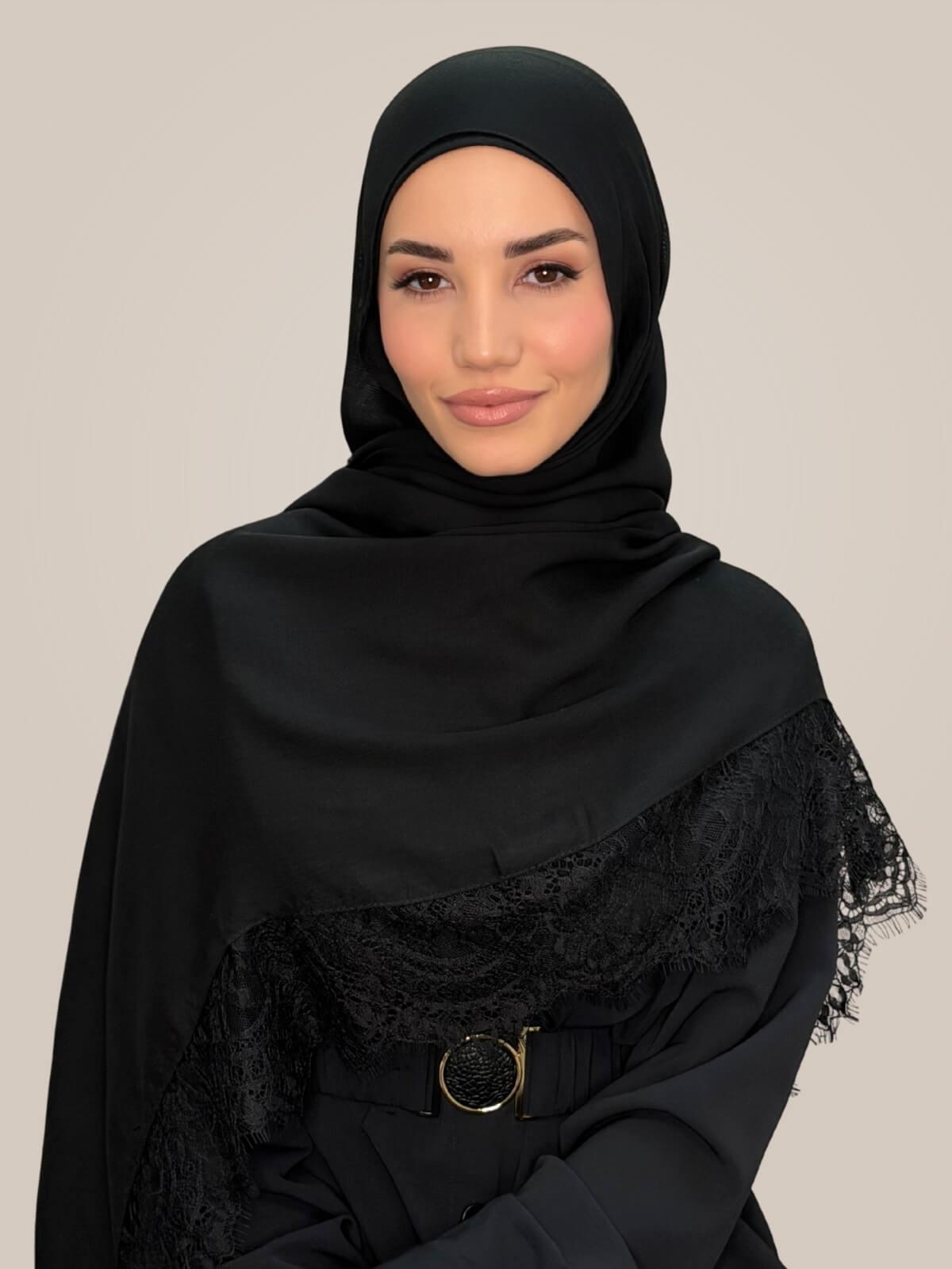 Lace Cotton Modal Hijab-Midnight