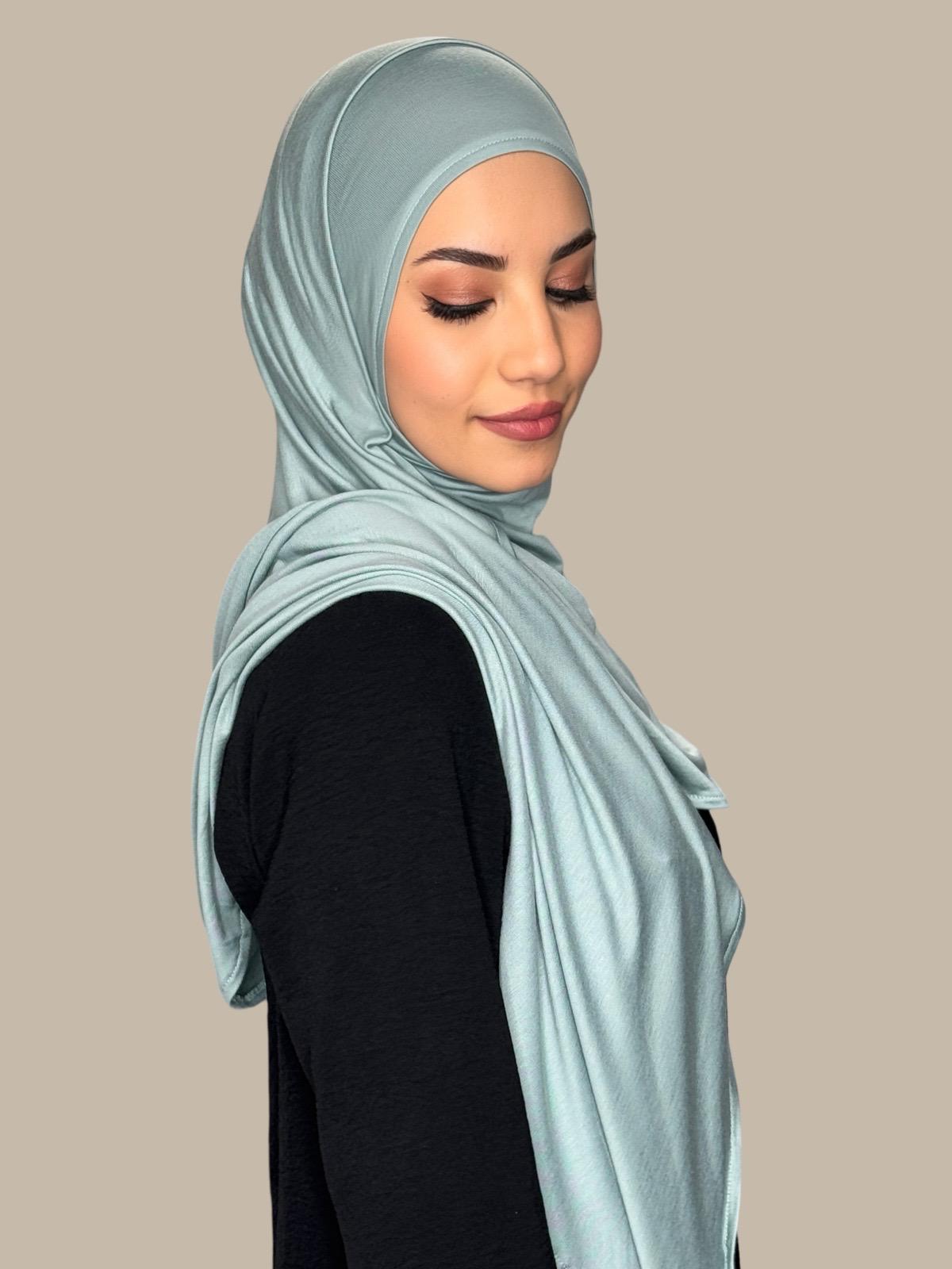 Pre-Sewn Jersey Hijab-Pale Cyan