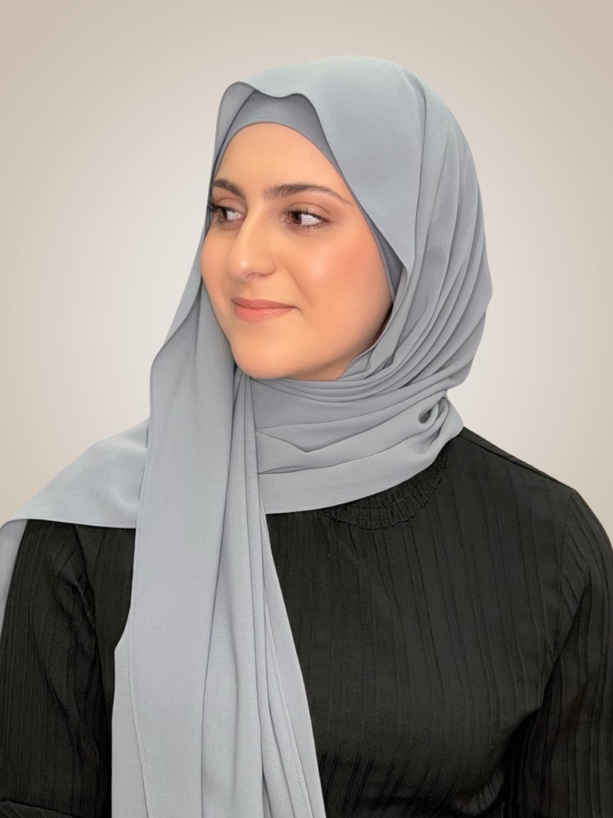 Modish Girl Matching Chiffon Hijab Set-Slate Grey