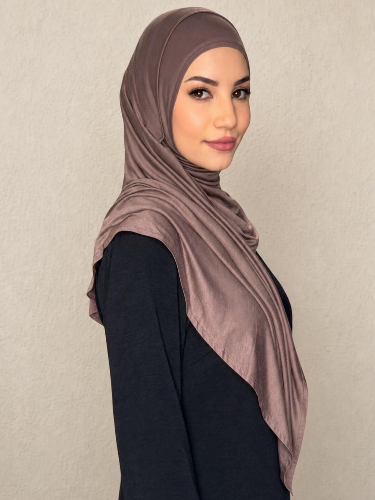 Pre-Sewn Jersey Hijab-Mocha Brown