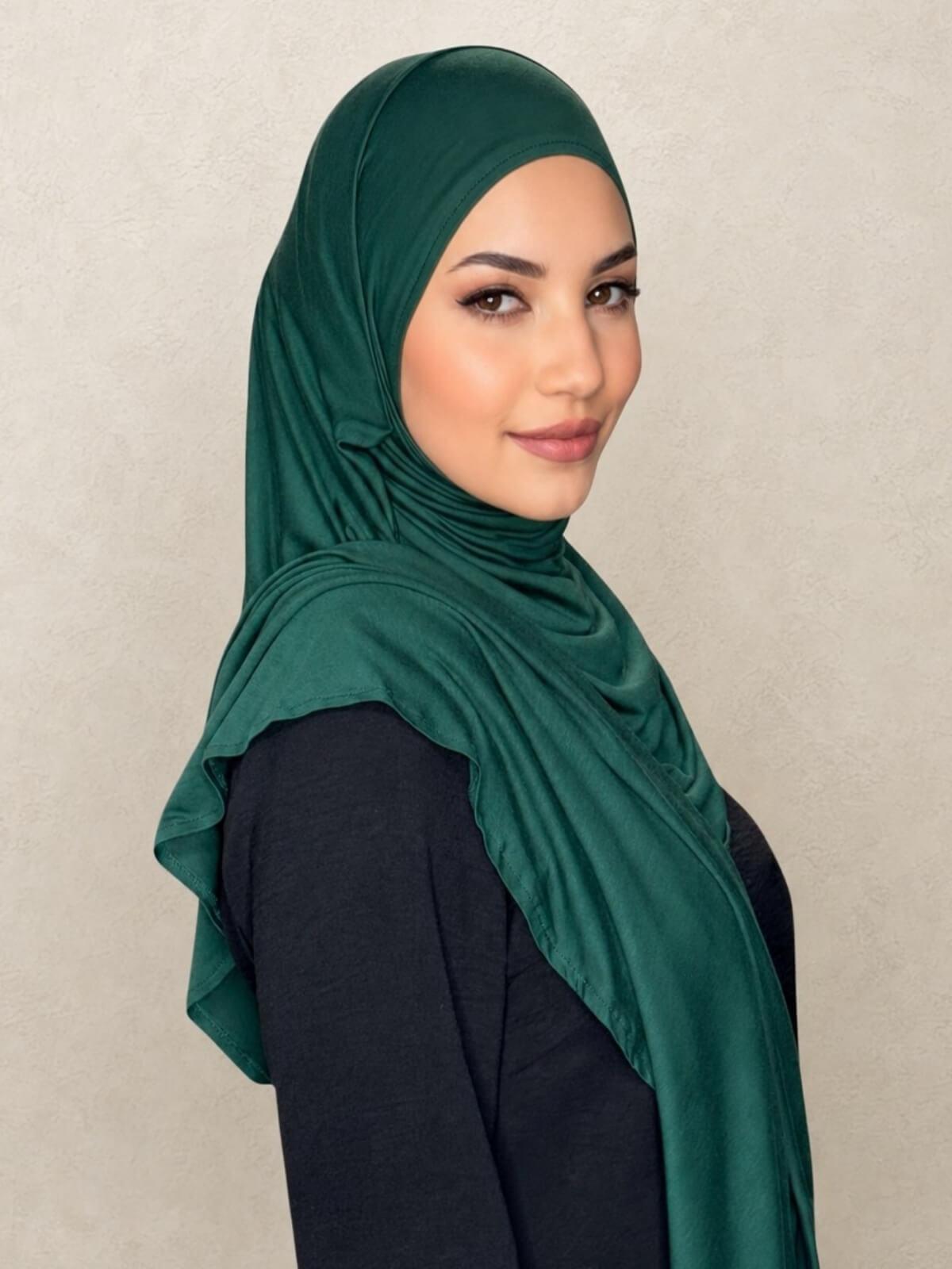 Pre-Sewn Jersey Hijab-Forrest Green