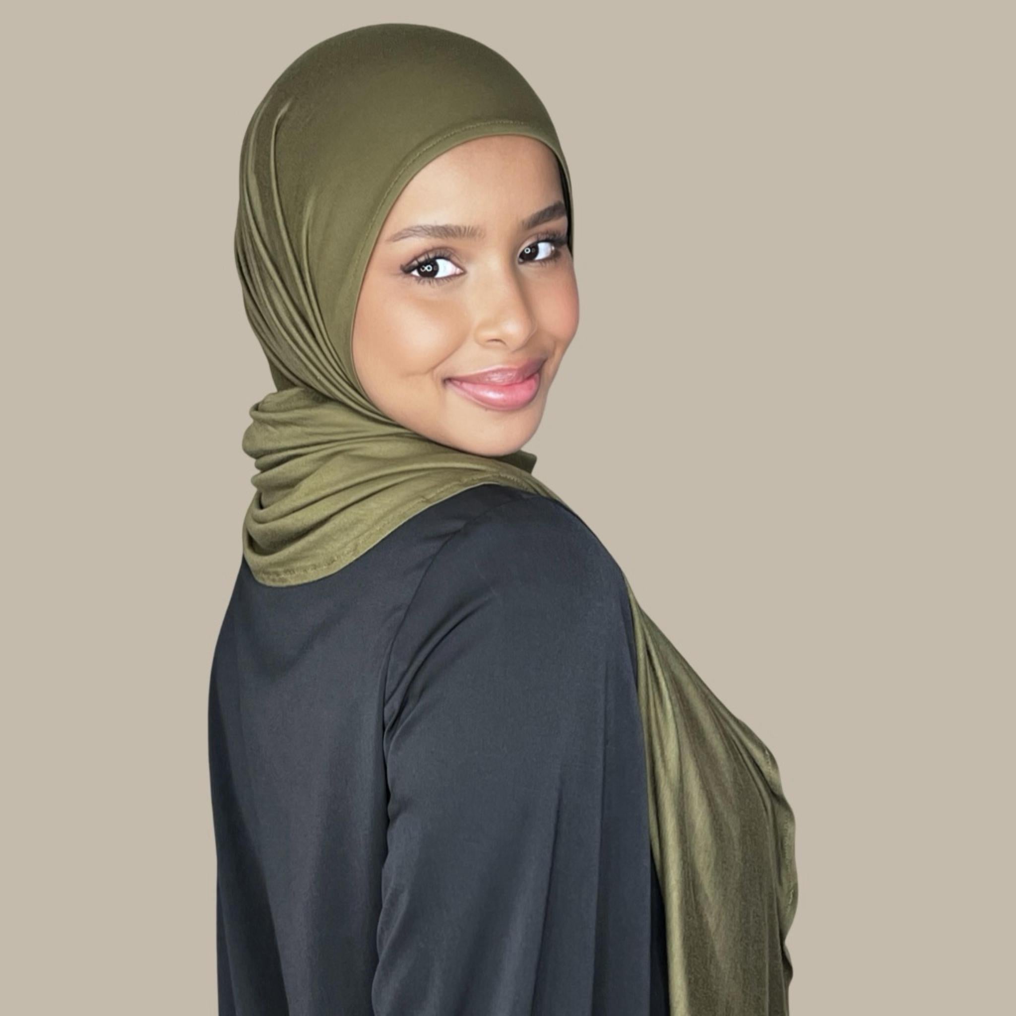 Pre-Sewn Jersey Hijab-Olive Green - Modish Hijab