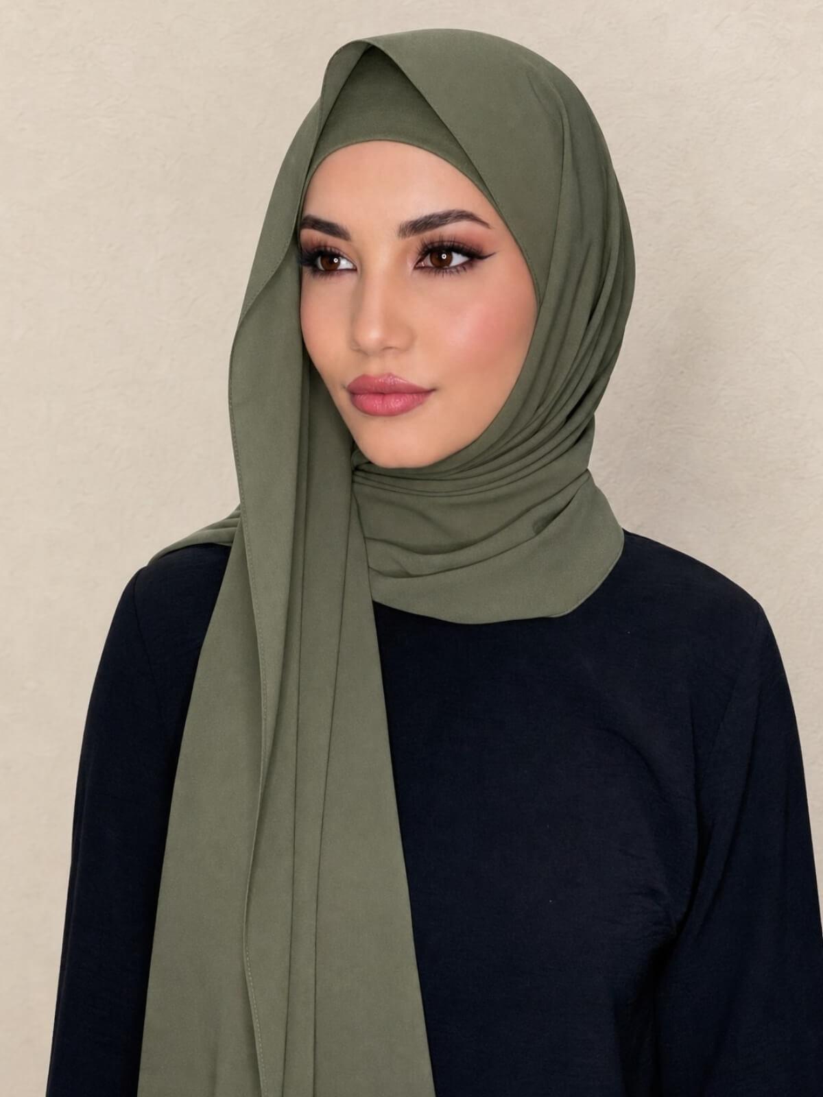 Matching Chiffon Hijab Set-Dusty Olive