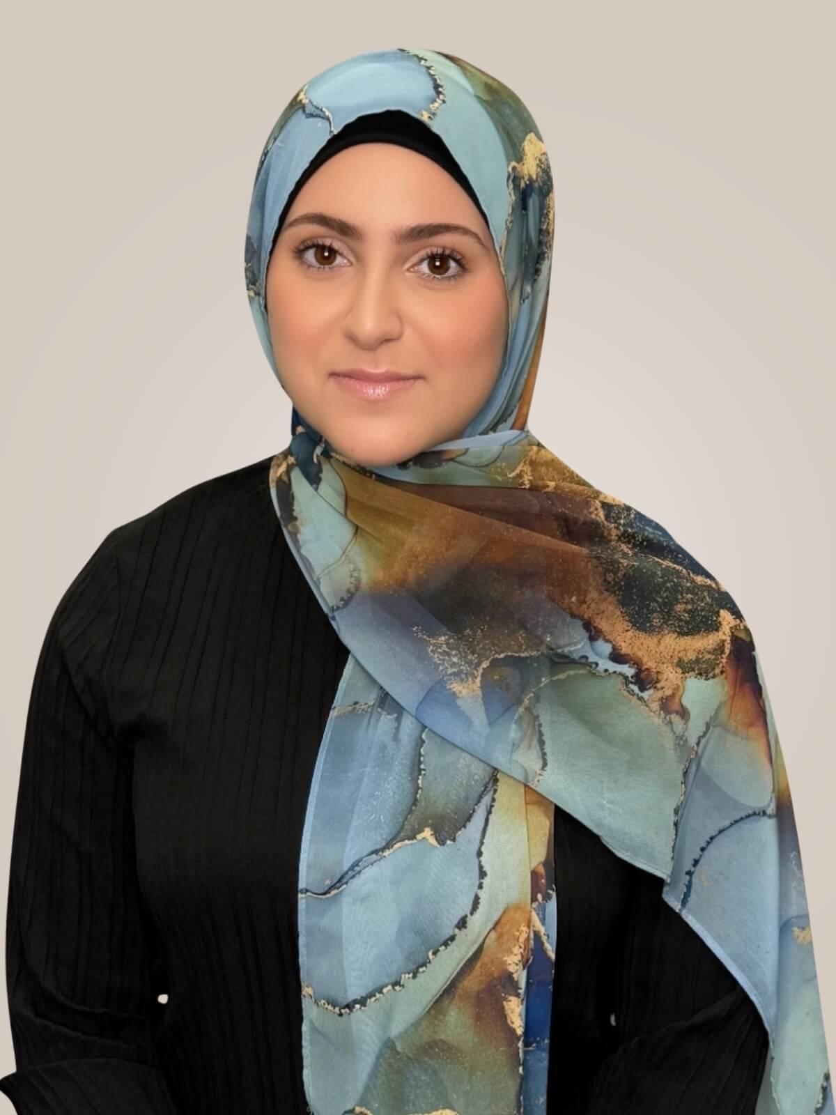Modish Girl Printed Chiffon Hijab- Deep Horizon