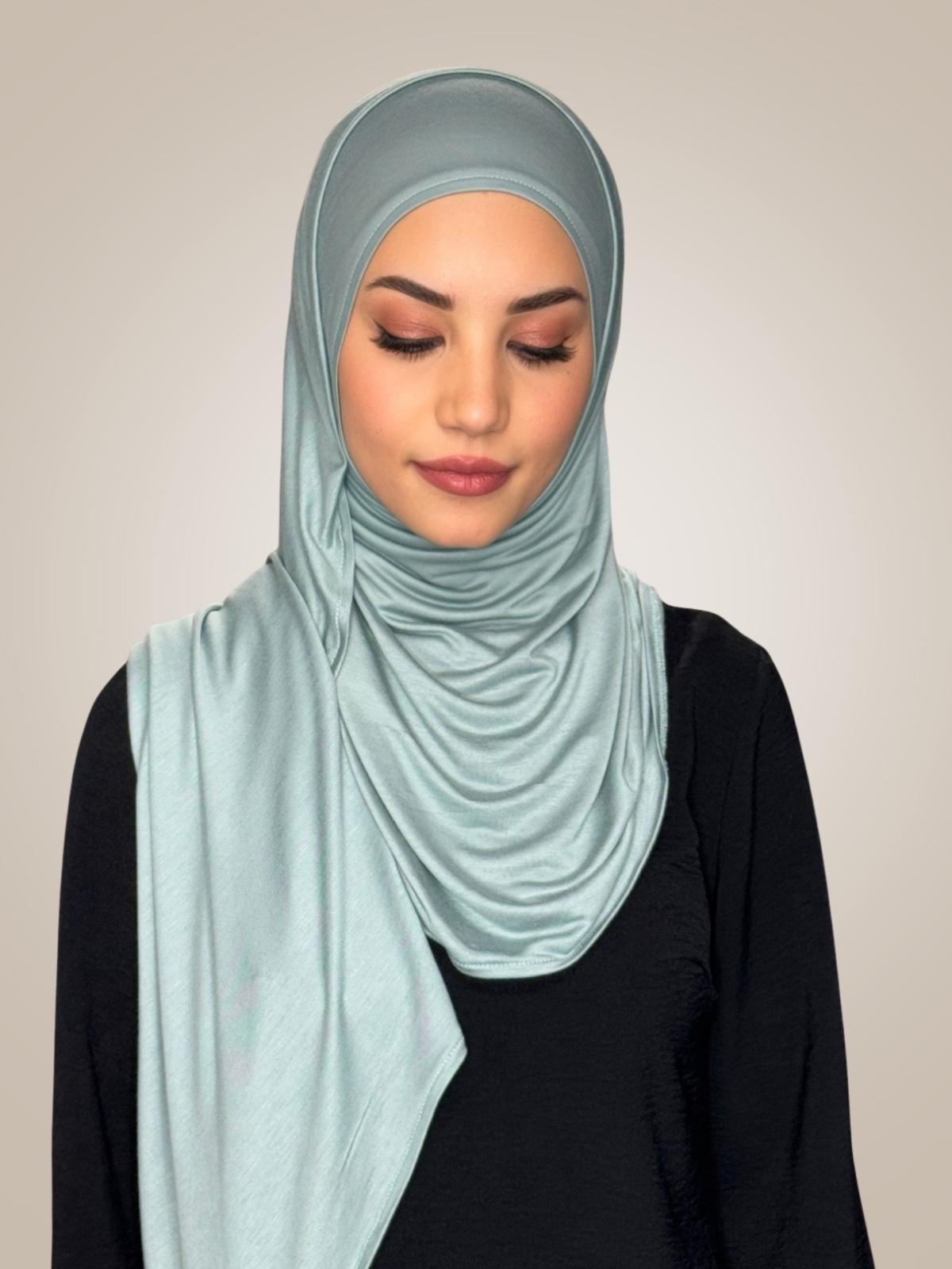 Pre-Sewn Jersey Hijab-Pale Cyan
