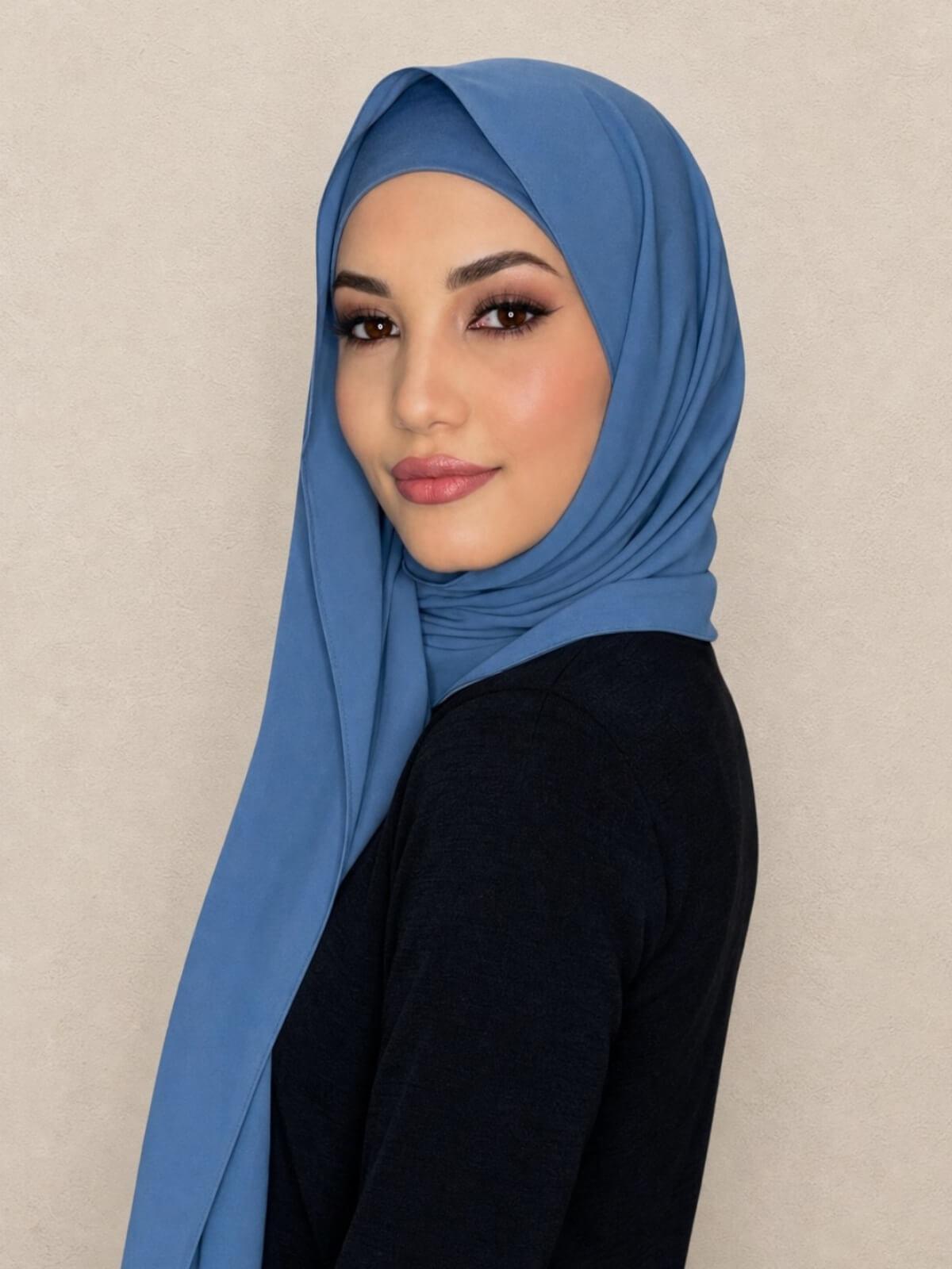 Matching Chiffon Hijab Set-Cool Blue
