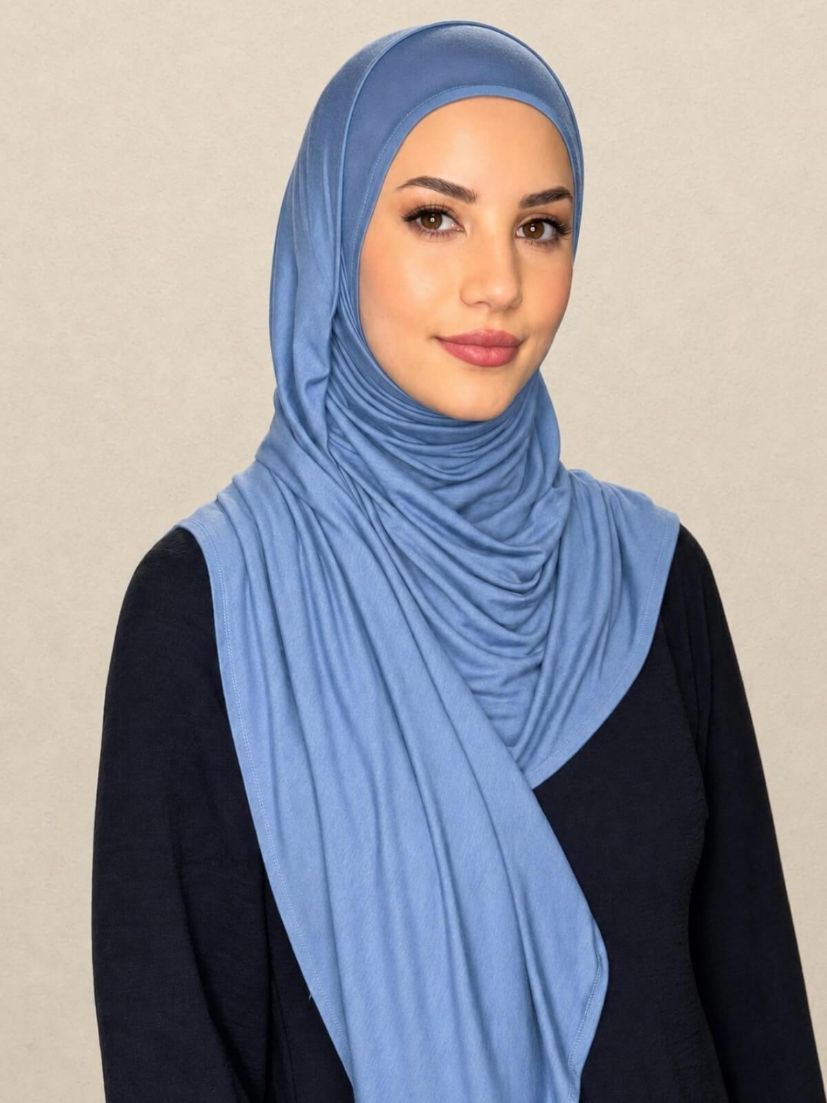 Pre-Sewn Jersey Hijab-Blue Grey