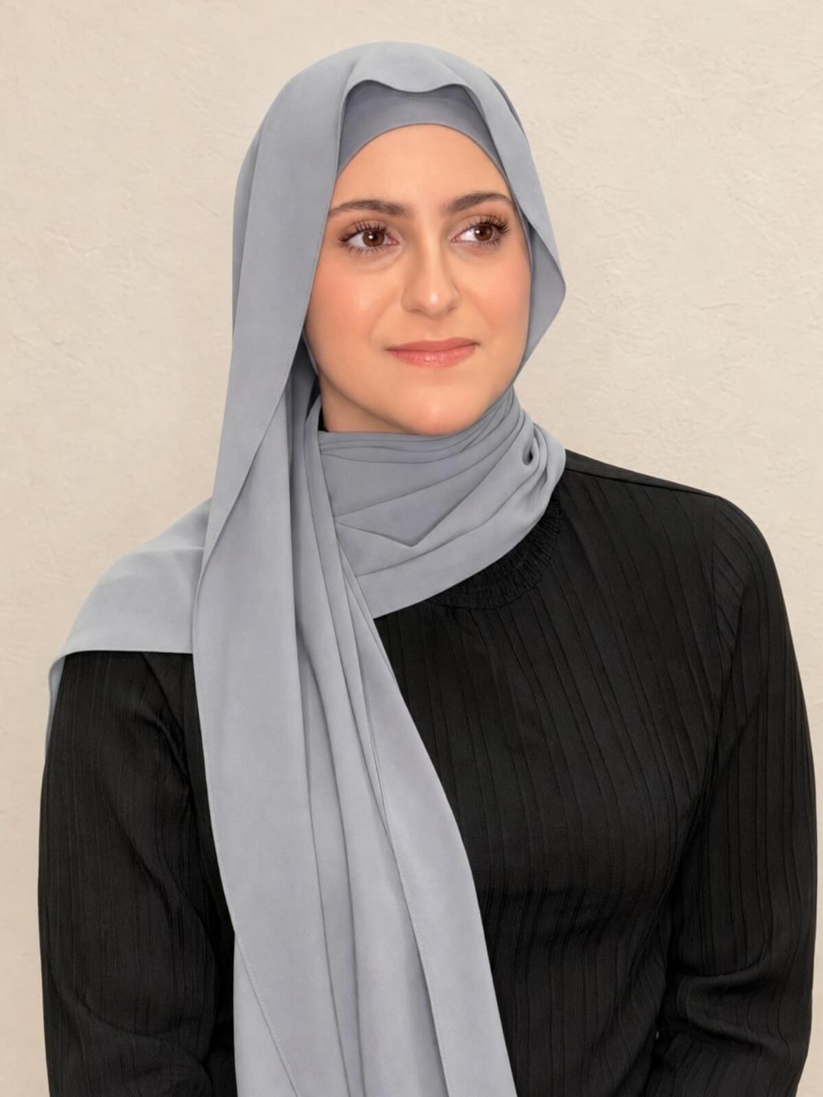 Modish Girl Matching Chiffon Hijab Set-Slate Grey