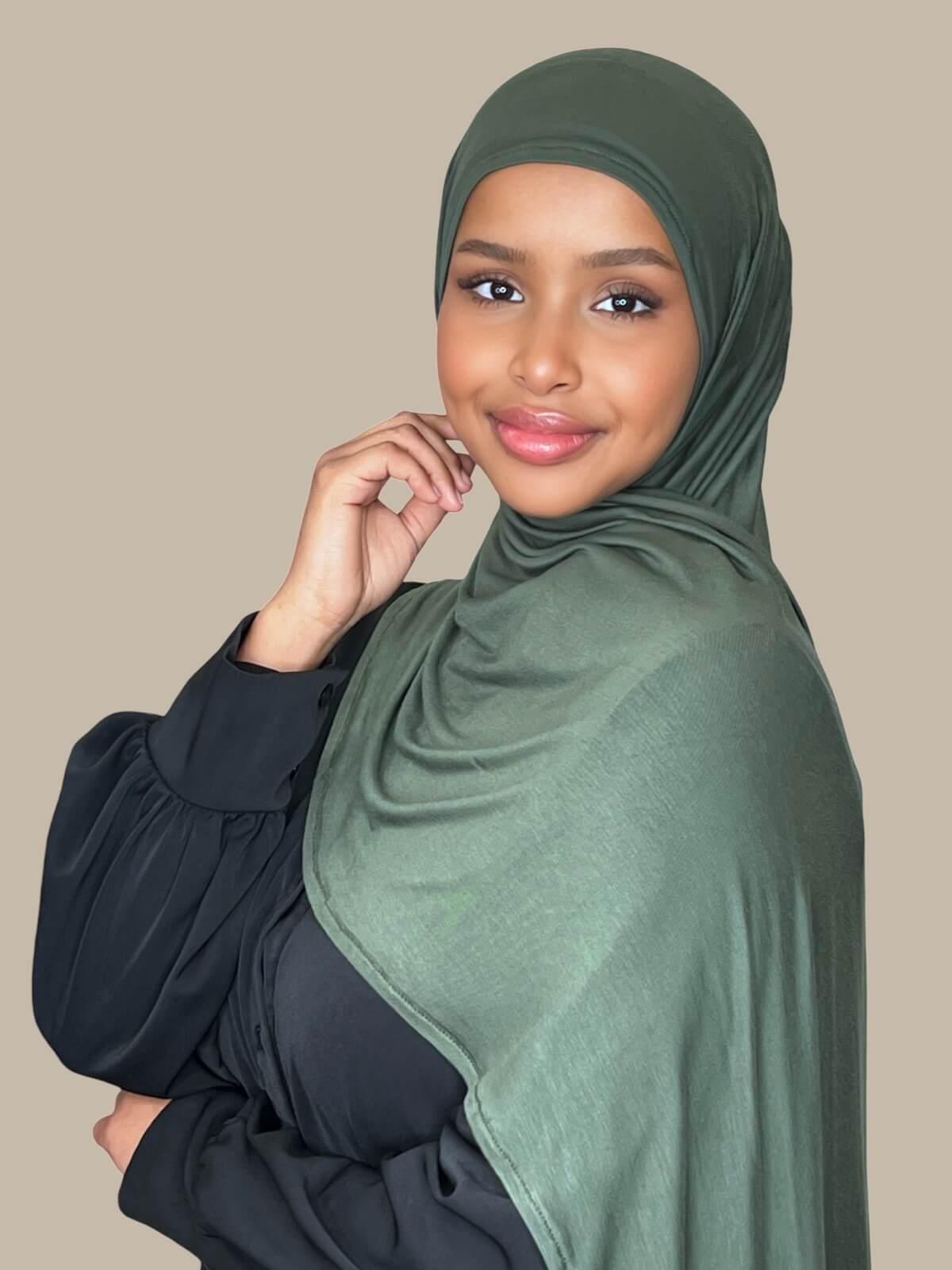 Pre-Sewn Jersey Hijab-Army Green