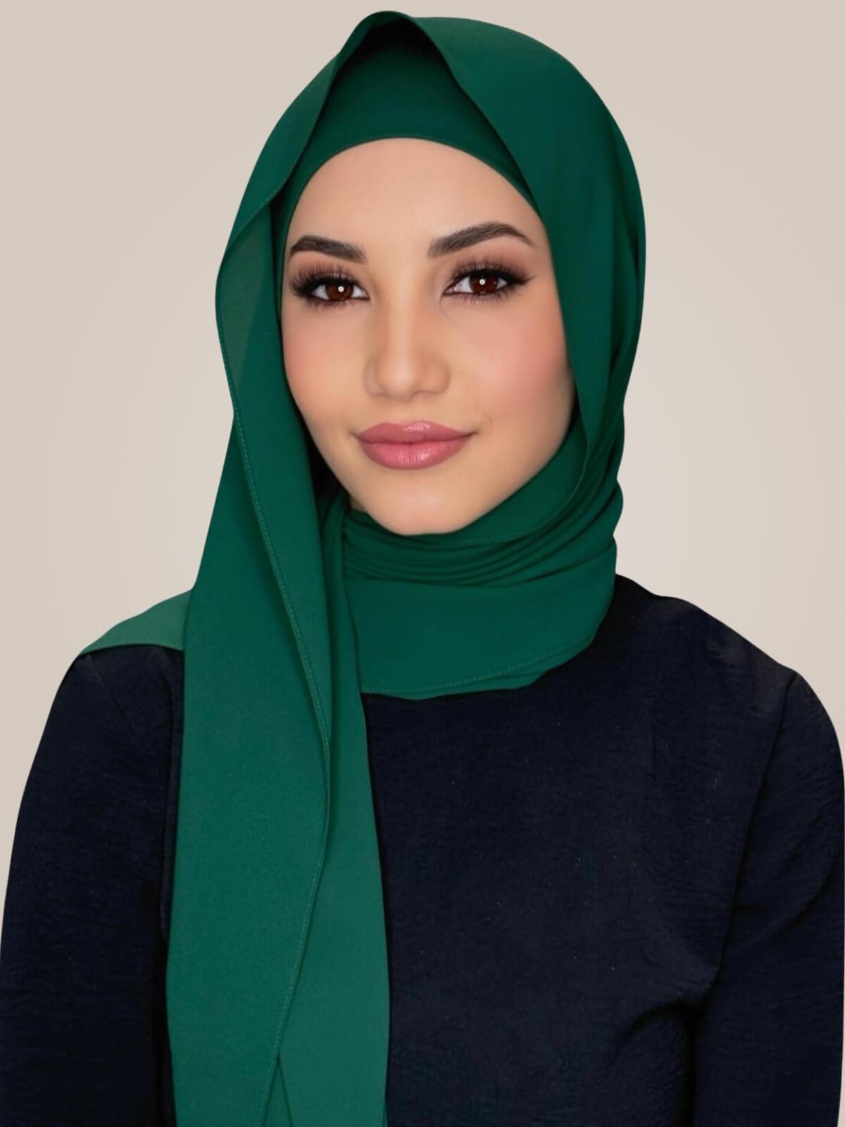Matching Chiffon Hijab Set-Deep Green
