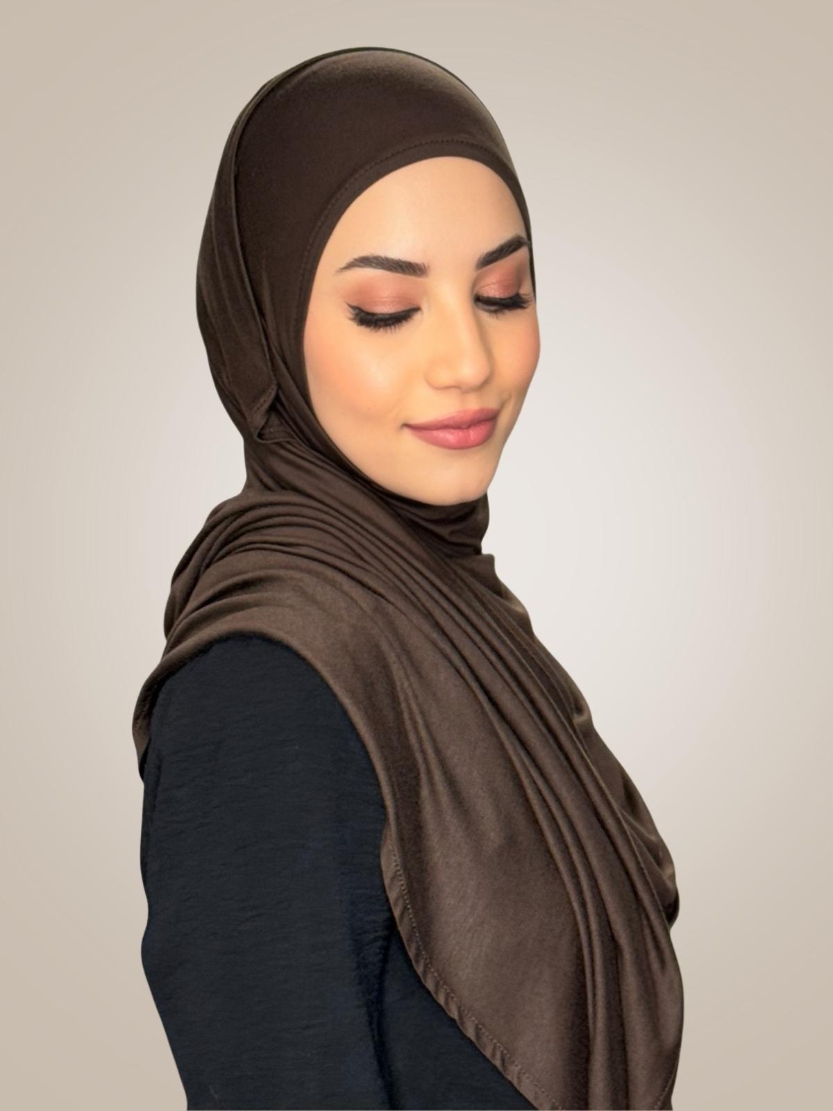 Pre-Sewn Jersey Hijab-Chocolate Brown