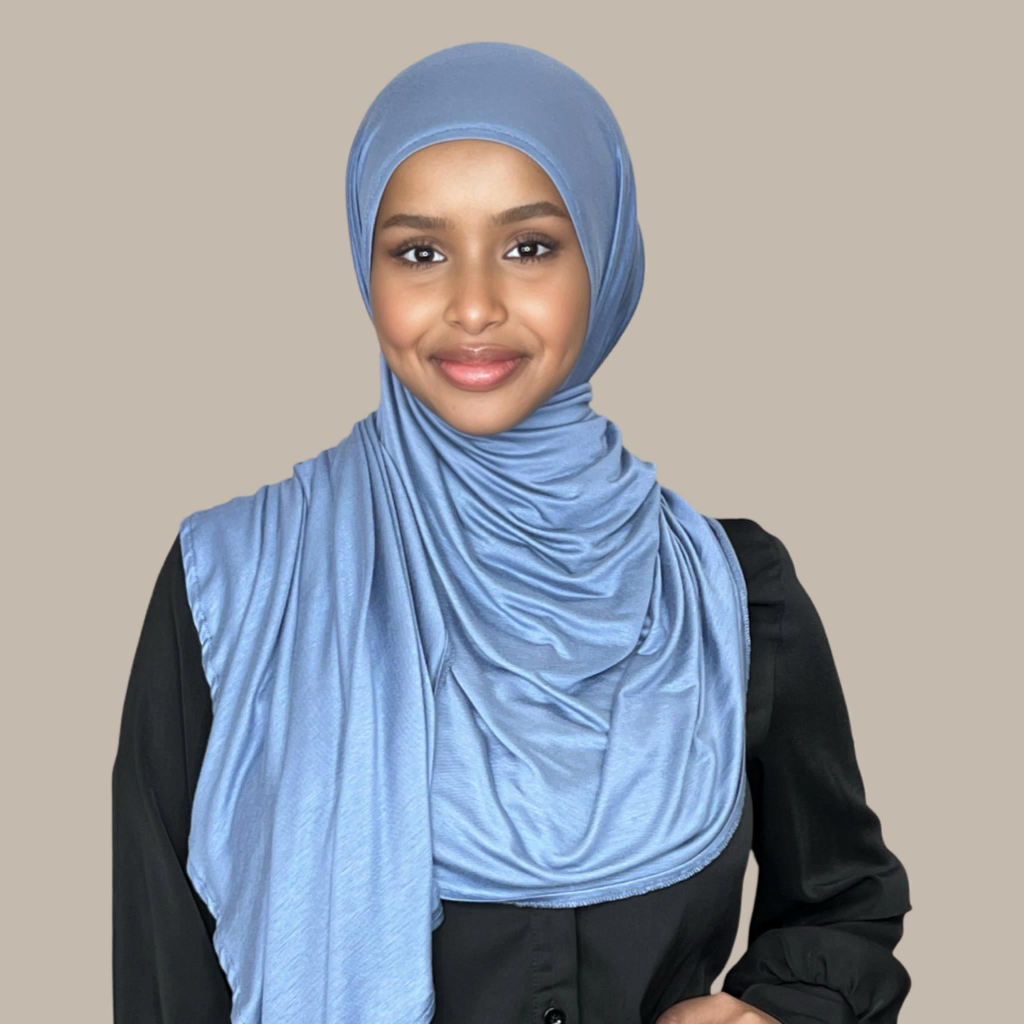 Pre-Sewn Jersey Hijab-Blue Grey