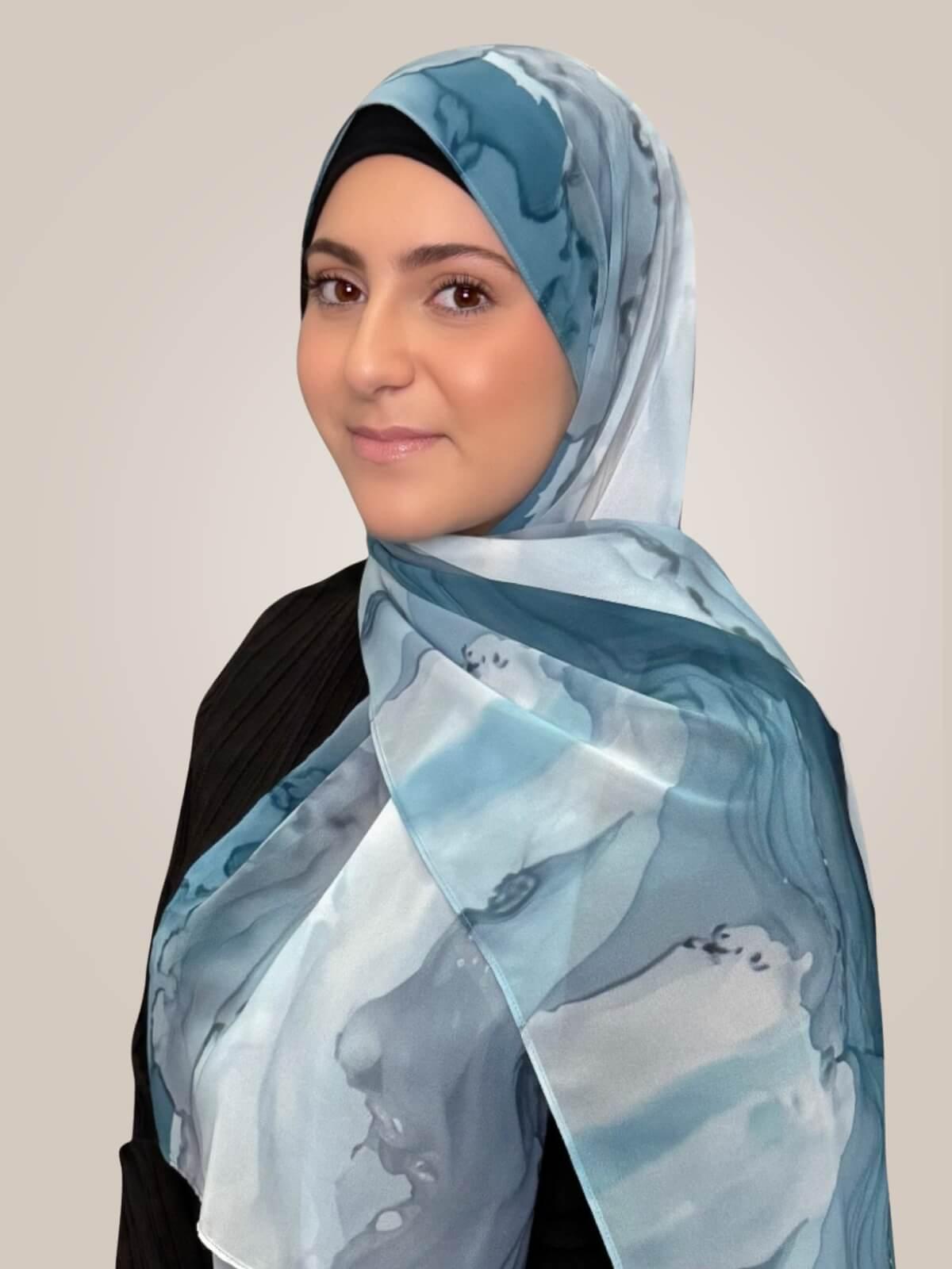 Modish Girl Printed Chiffon Hijab-Tidal Teal