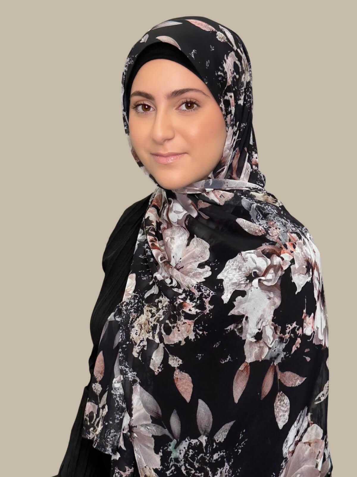 Modish Girl Printed Chiffon Hijab- Fleurette Slate II