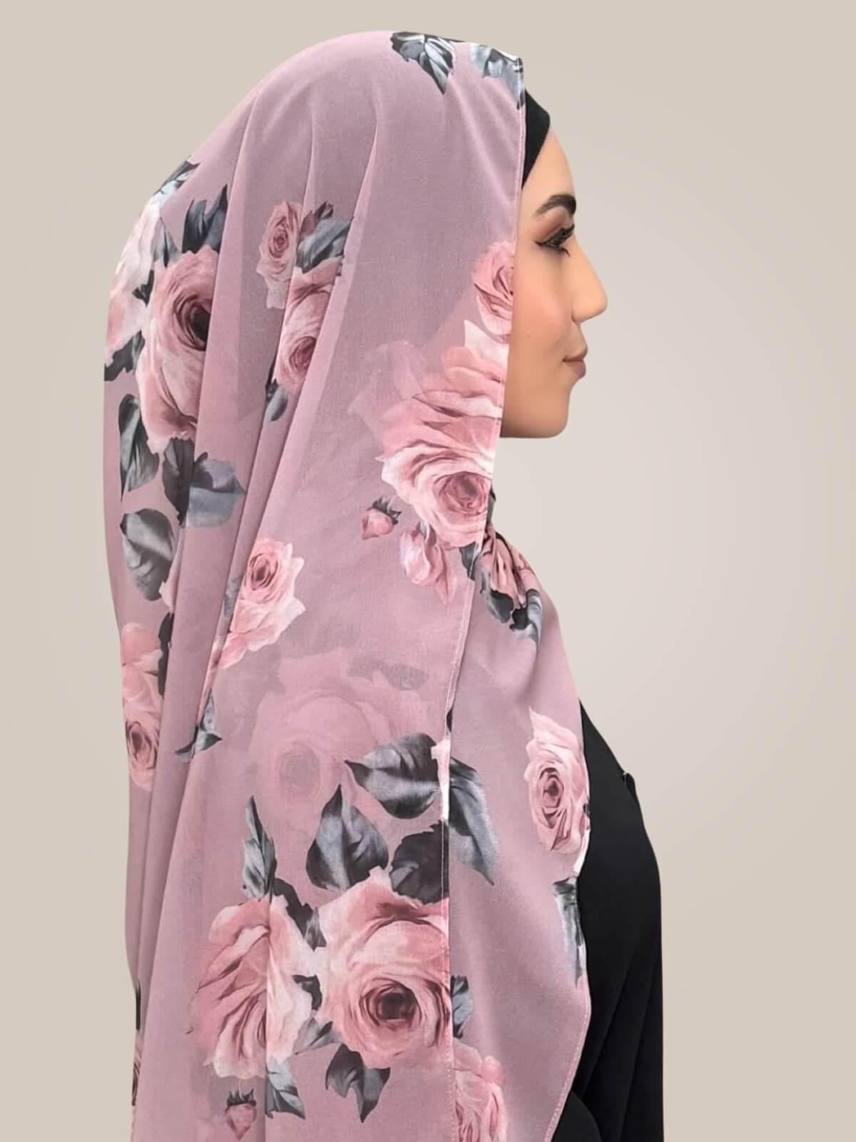 Printed Chiffon Hijab-Neutral Rosette