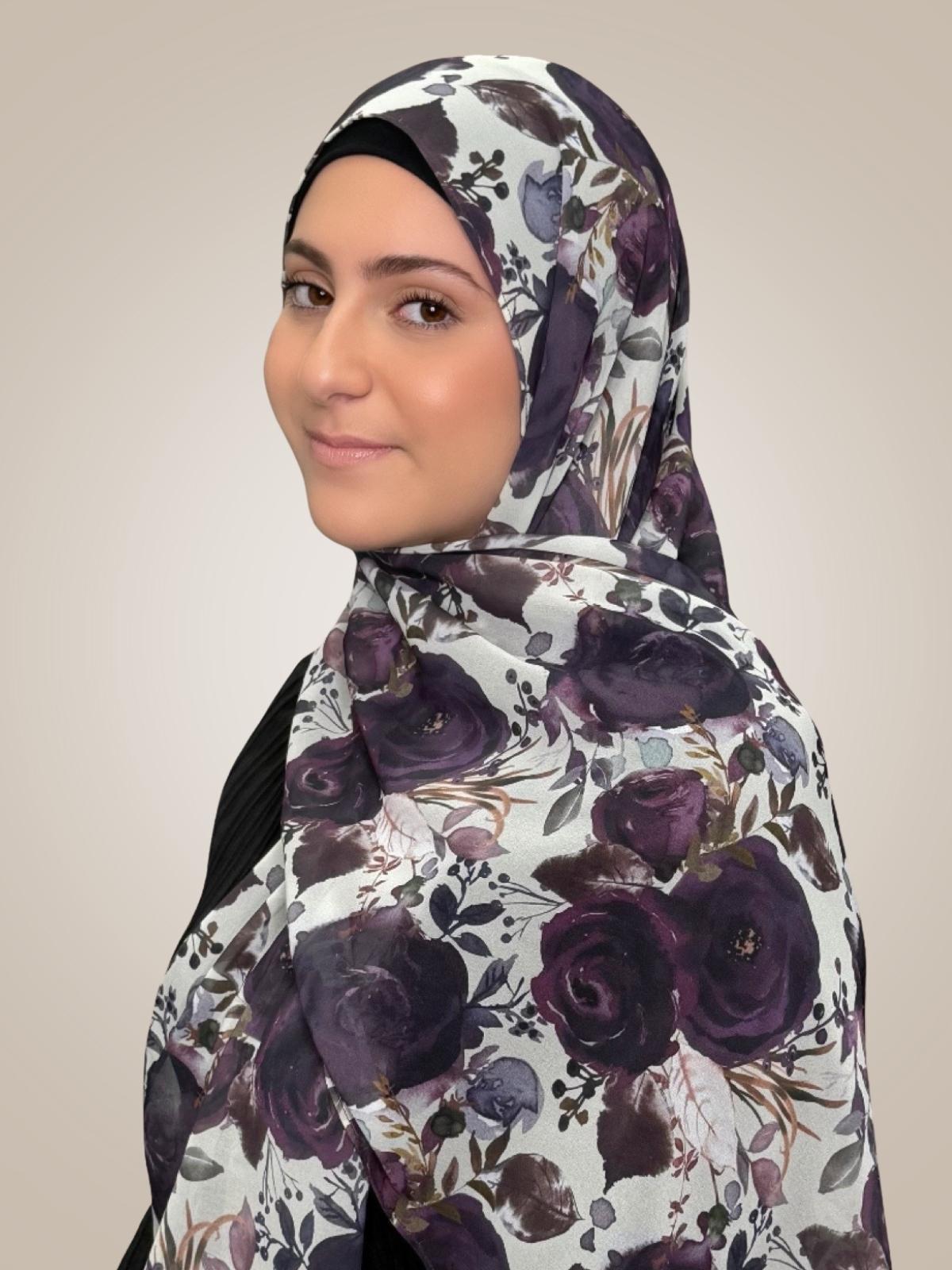Modish Girl Printed Chiffon Hijab-Plum Orchid