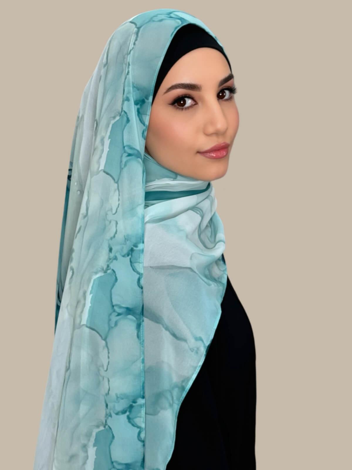 Printed Chiffon Hijab-Tidal Teal