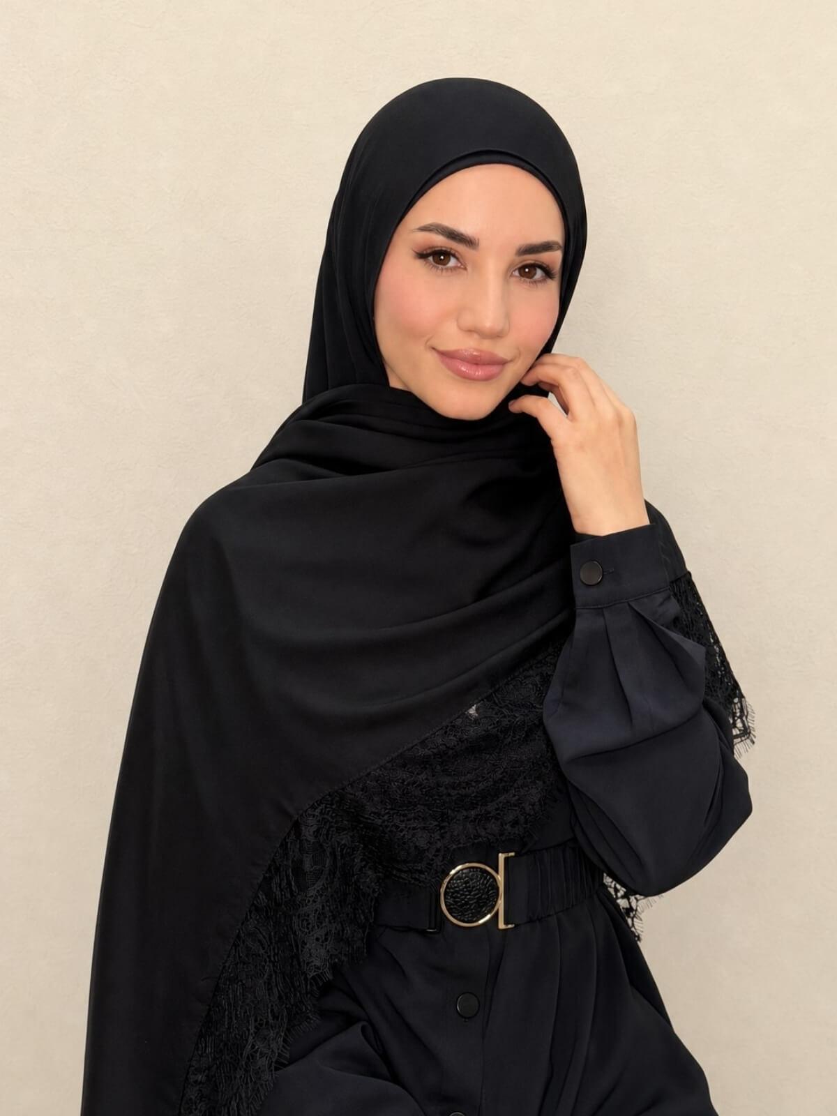 Lace Cotton Modal Hijab-Midnight