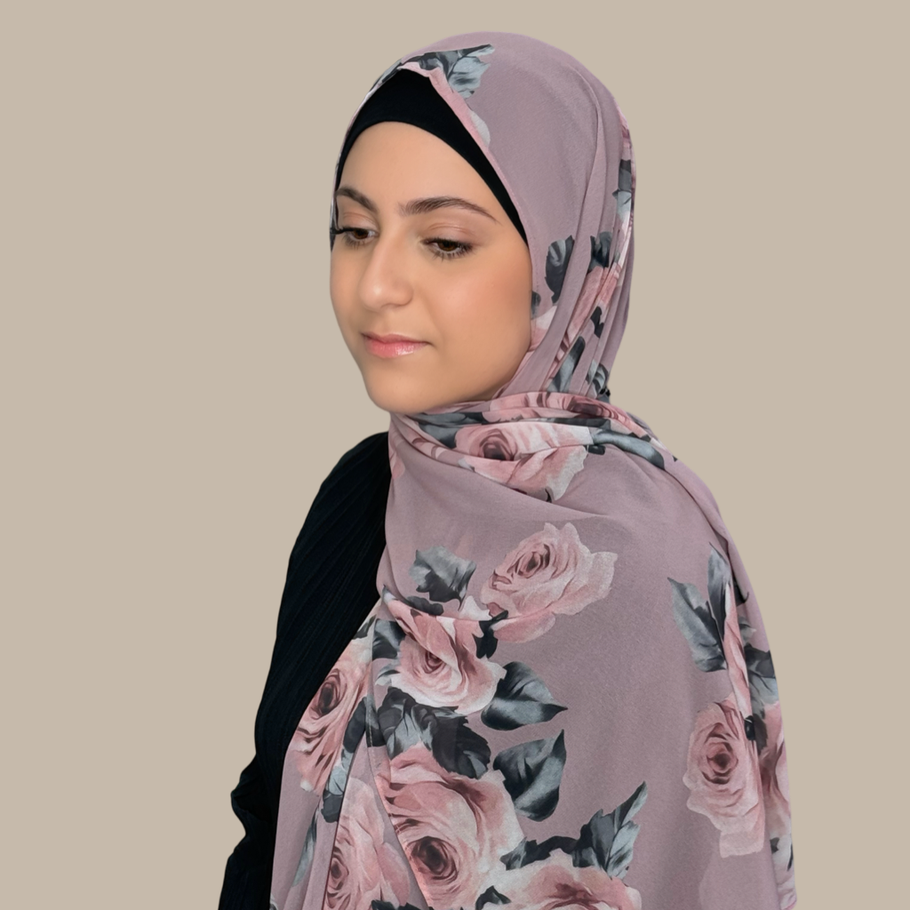 Modish Girl Printed Chiffon Hijab-Neutral Rosette - Modish Hijab